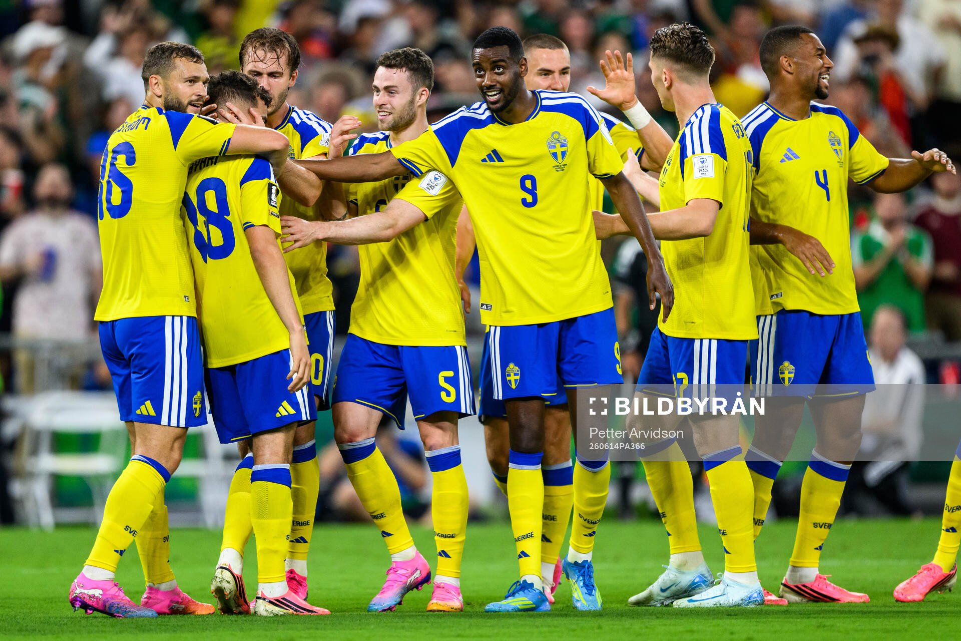 Yasin Ayari and Alexander Isak of Sweden celebrate