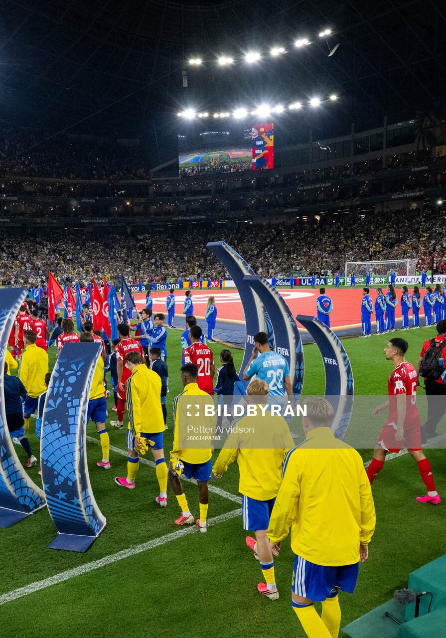 Players of Sweden enter the pitch