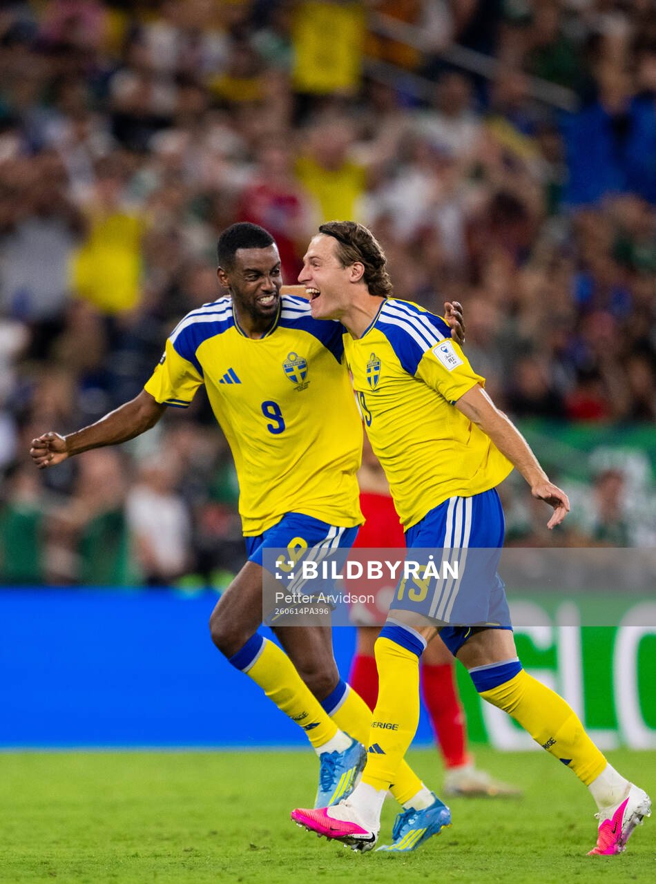 Alexander Isak and Mattias Svanberg of Sweden celebrate the