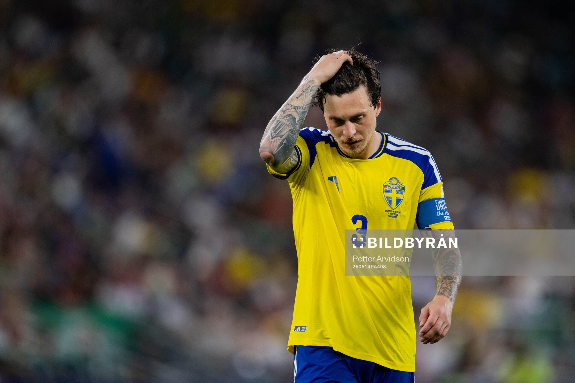 Victor Nilsson Lindelöf of Sweden looks dejected