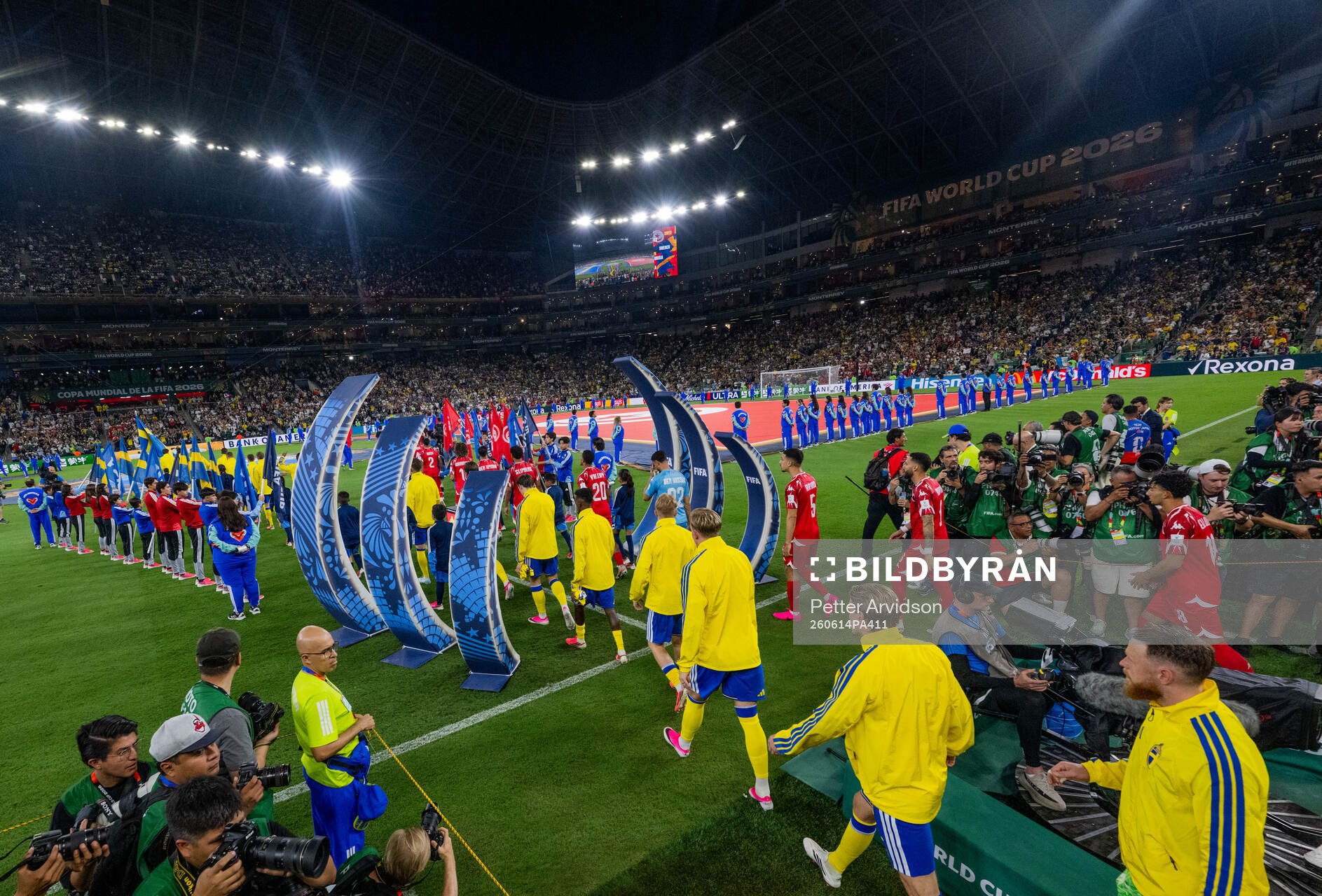 Players of Sweden enter the pitch