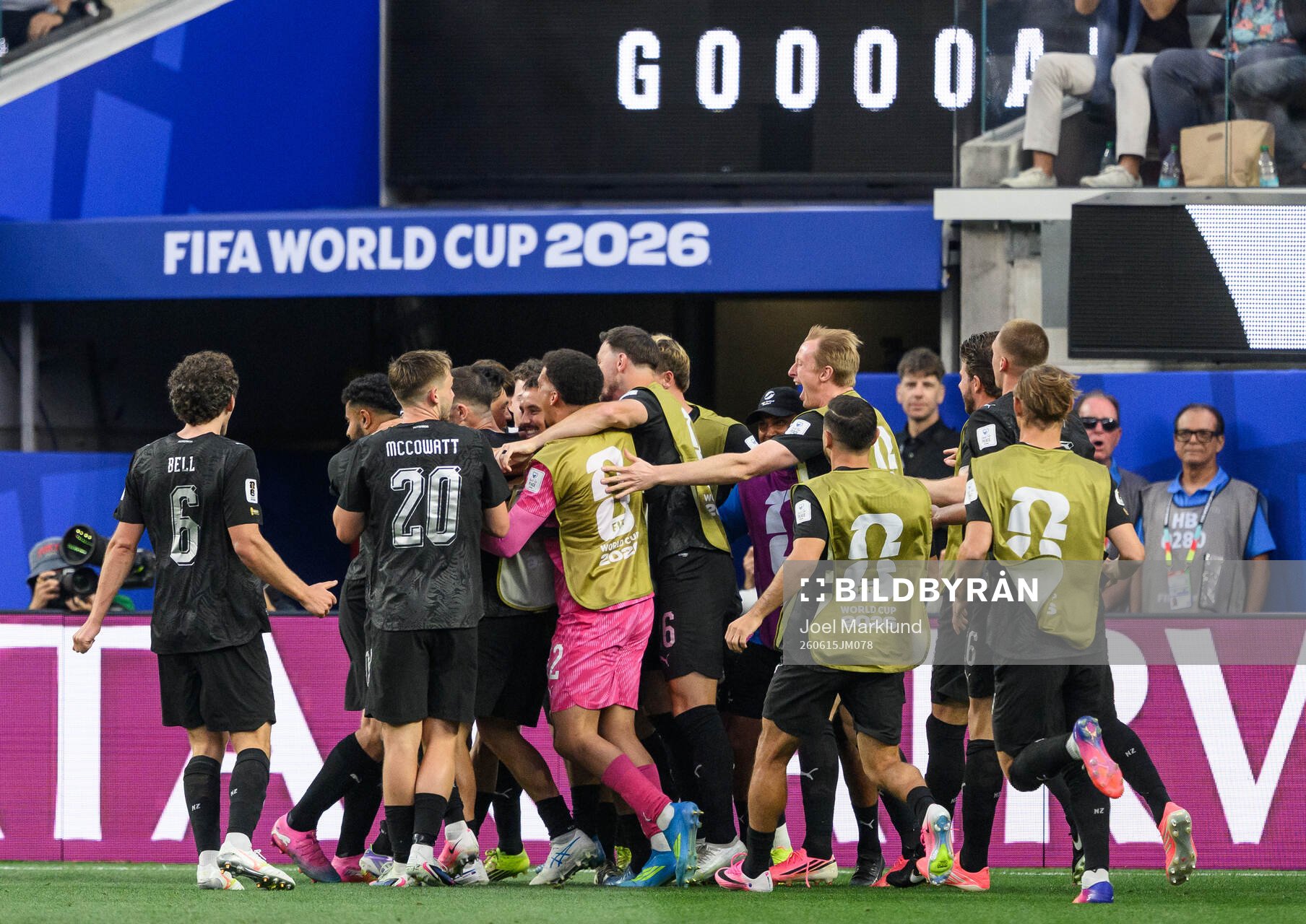 Players of New Zealand celebrate the 1-2 goal scored by