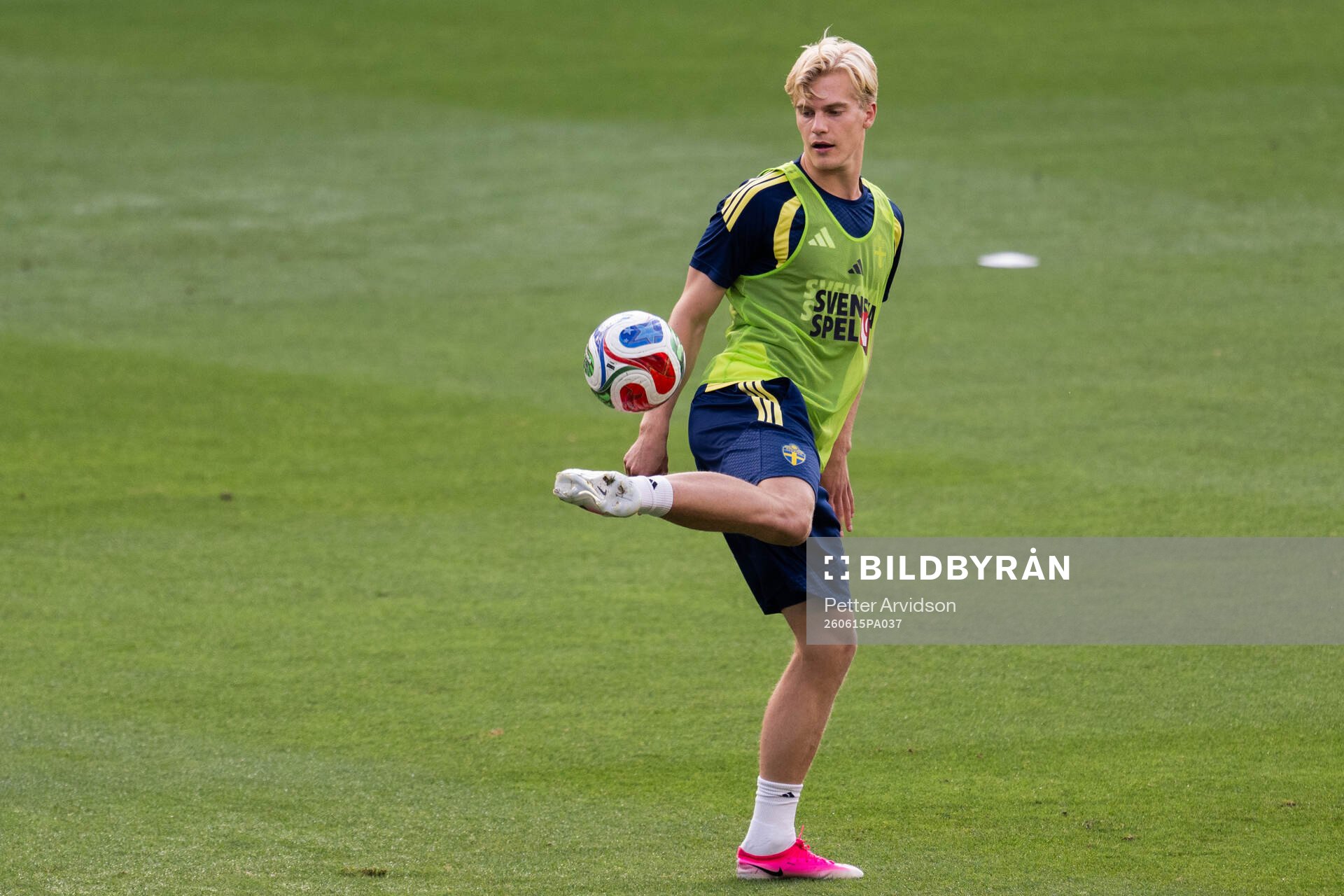 Lucas Bergvall of the Swedish national football team at a