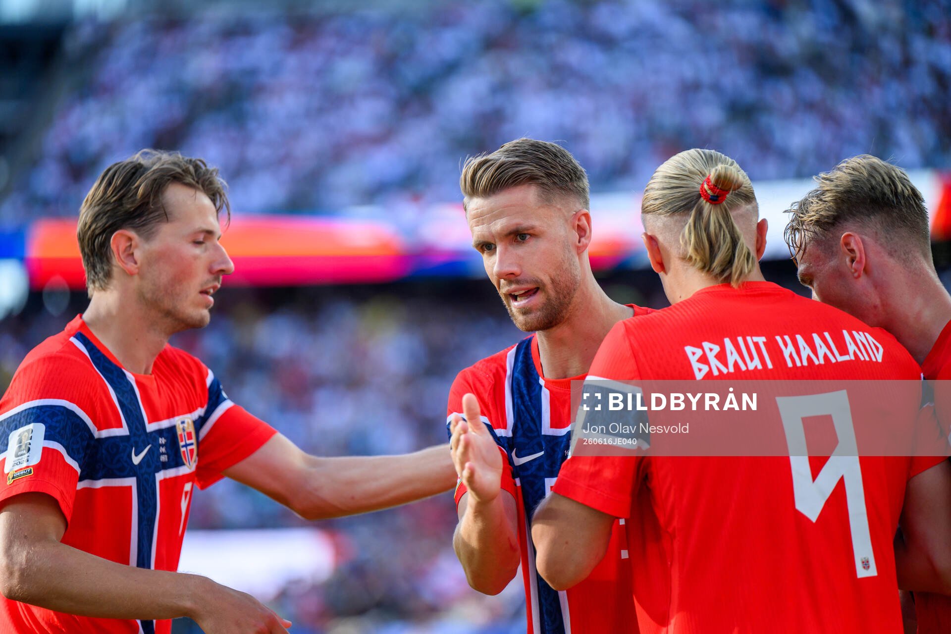 Sander Berge, Kristoffer Ajer and Erling Braut Haaland of