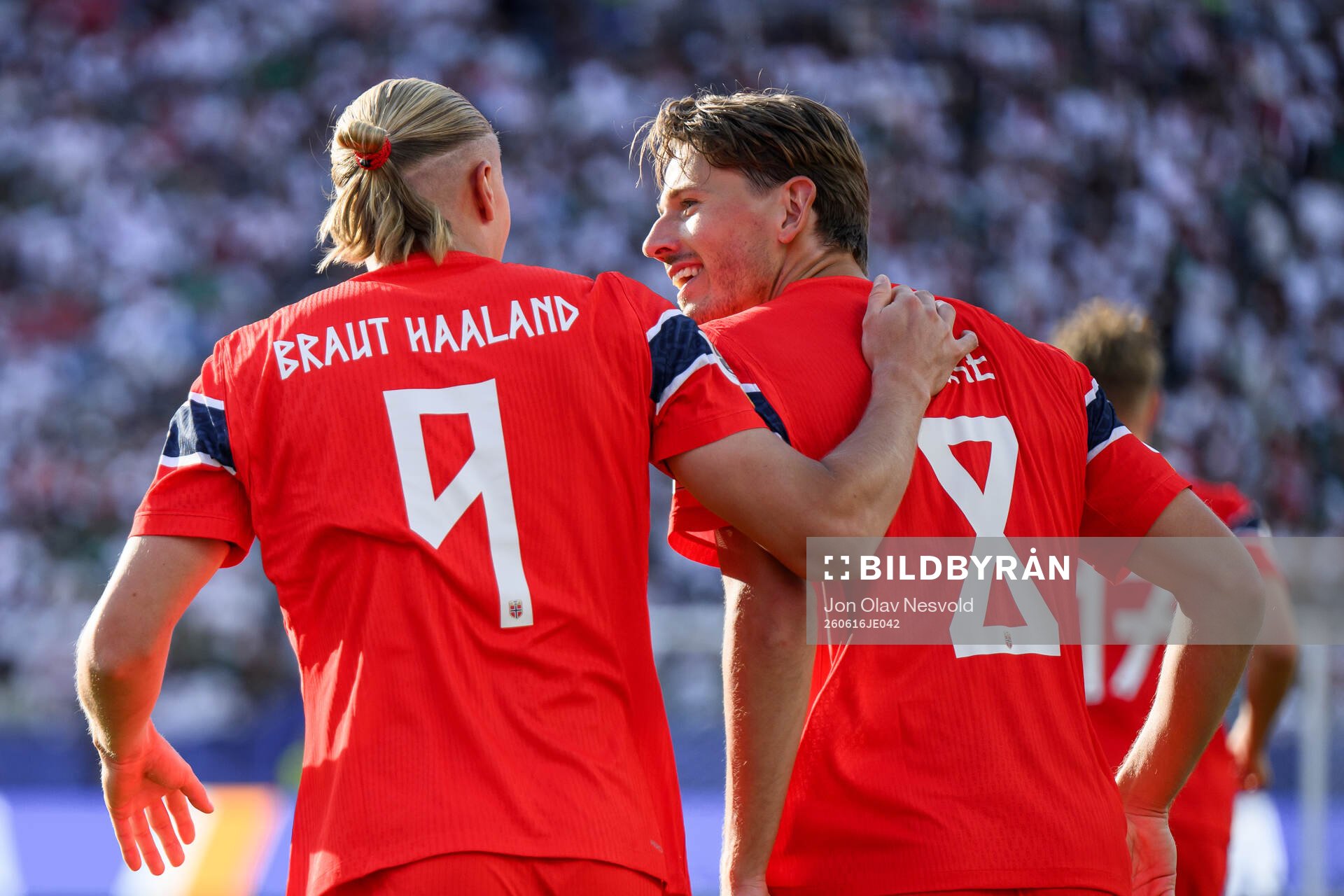 Erling Braut Haaland and Sander Berge of Norway celebrate