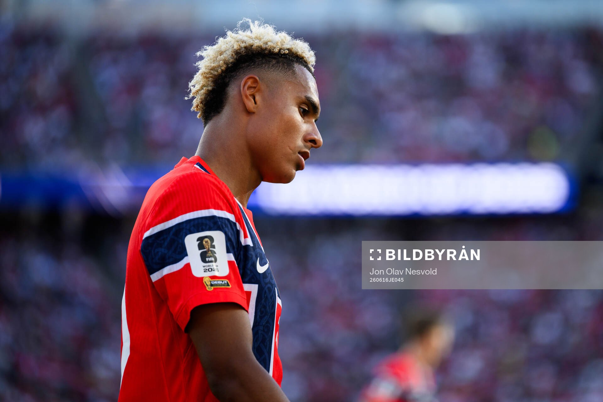 Antonio Nusa of Norway looks dejected