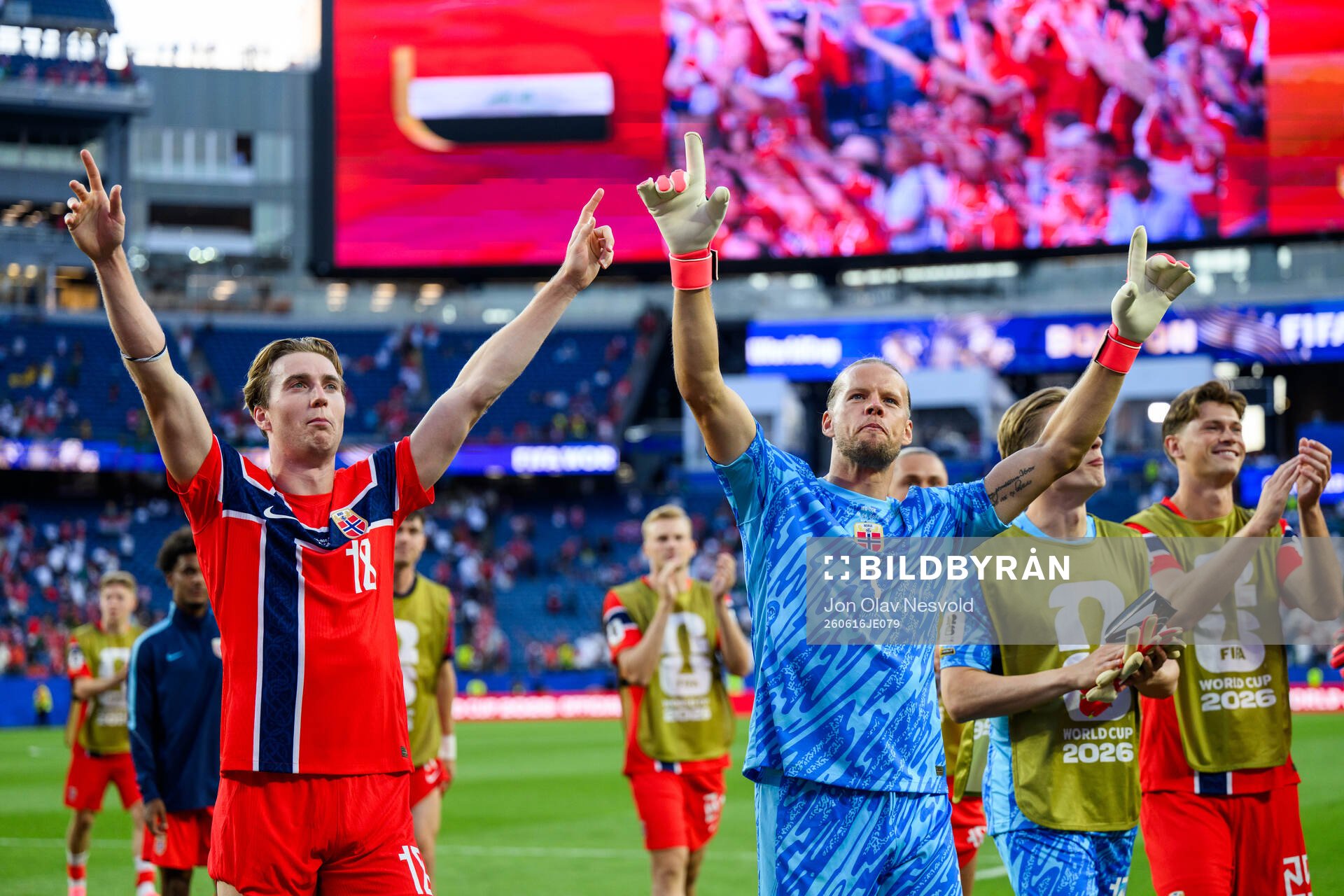 Kristian Thorstvedt and goalkeeper Ørjan Nyland of Norway