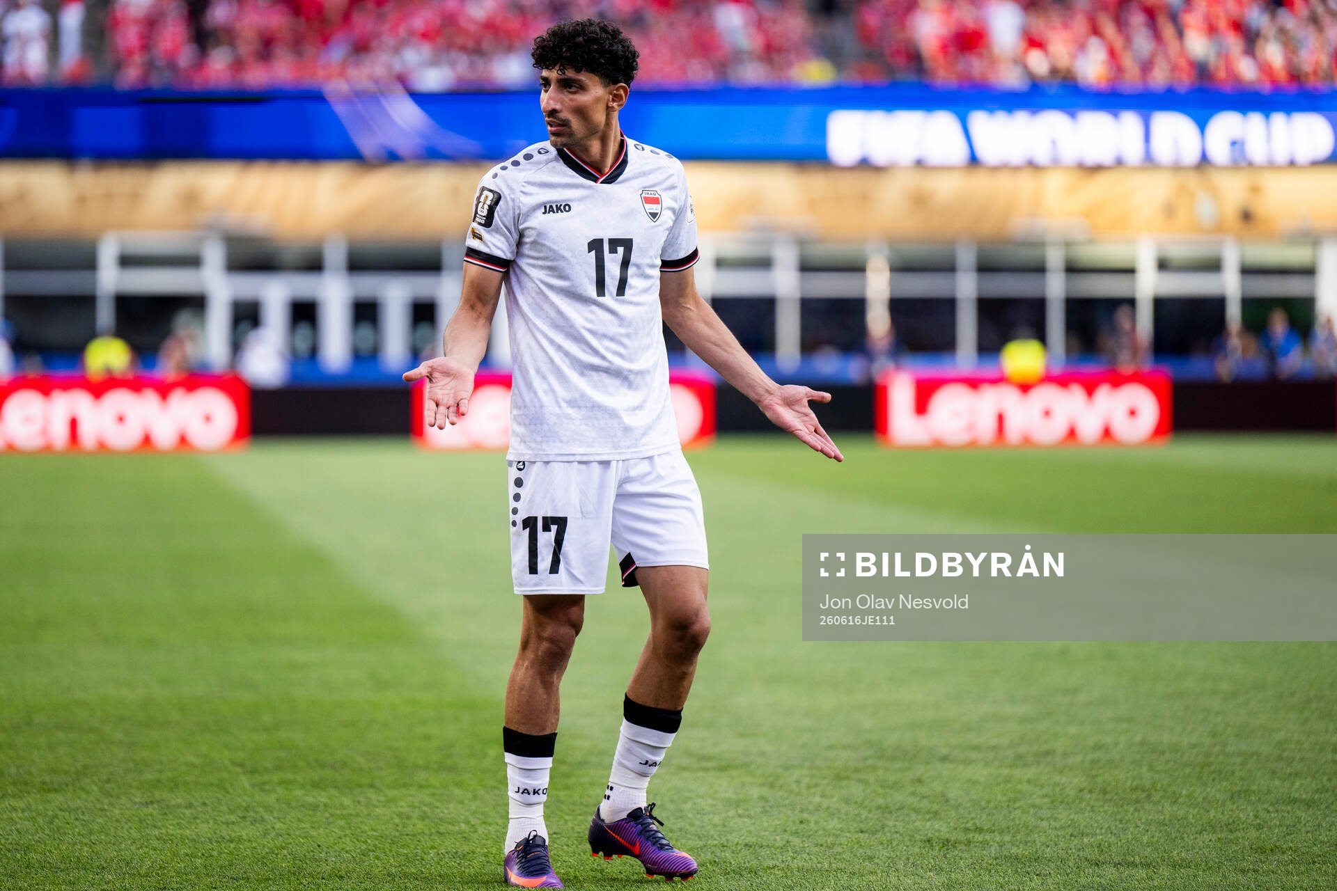 Ali Jasim Elaibi Al-Tameemi of Iraq reacts