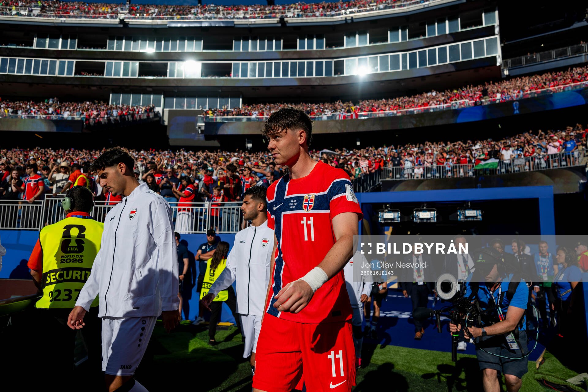 Jørgen Strand Larsen of Norway enters the pitch
