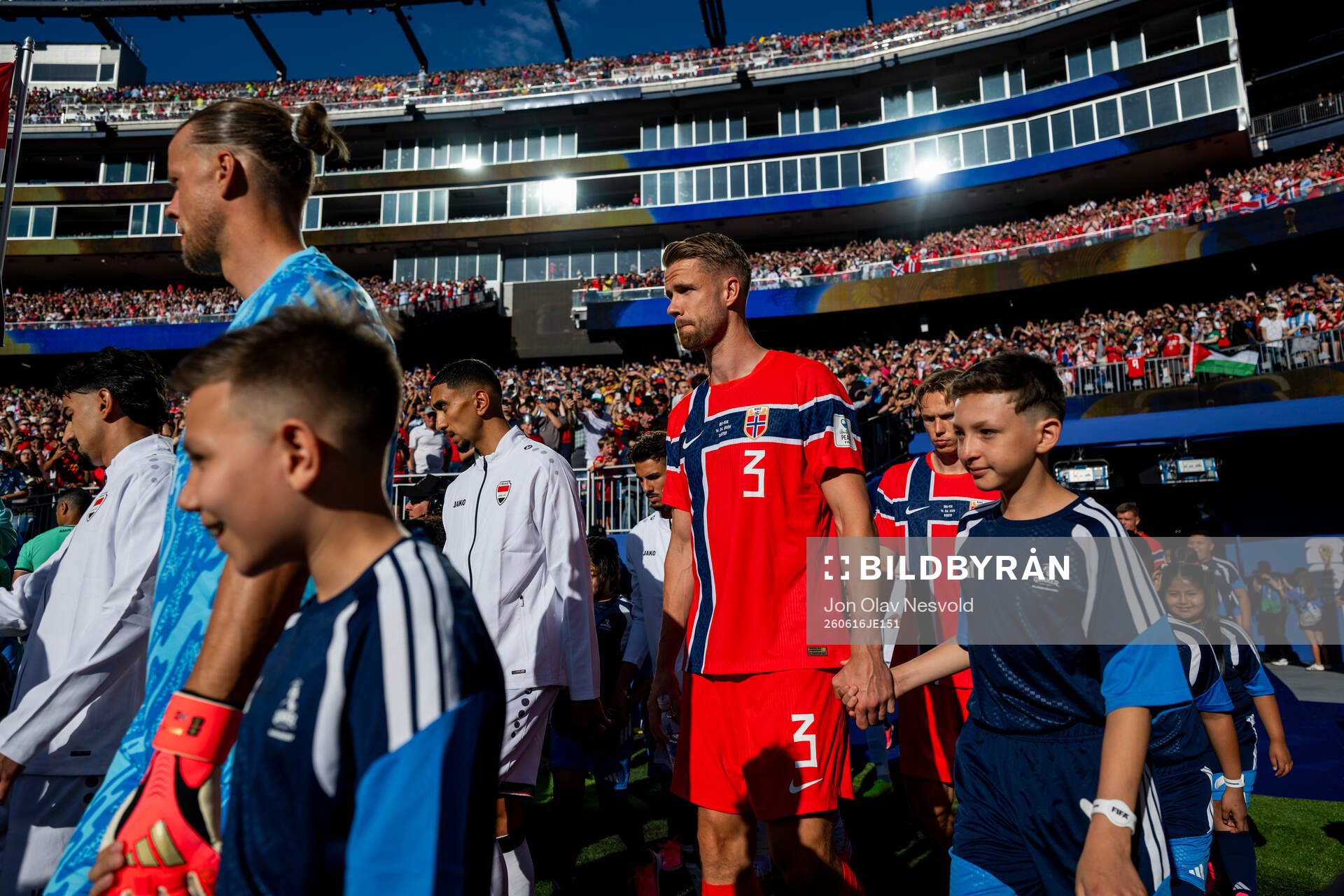 Kristoffer Ajer of Norway enters the pitch