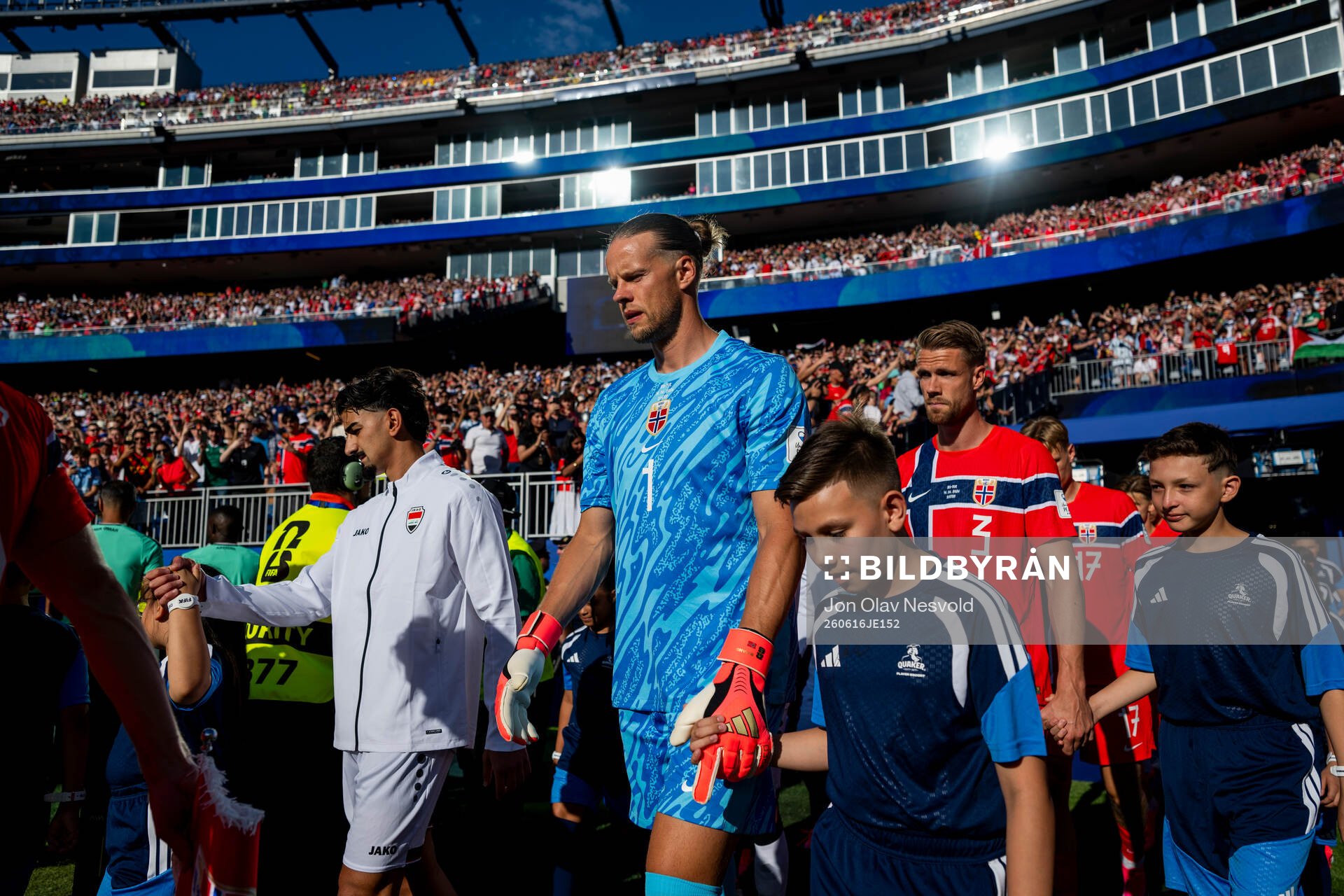 Goalkeeper Ørjan Nyland and Kristoffer Ajer of Norway