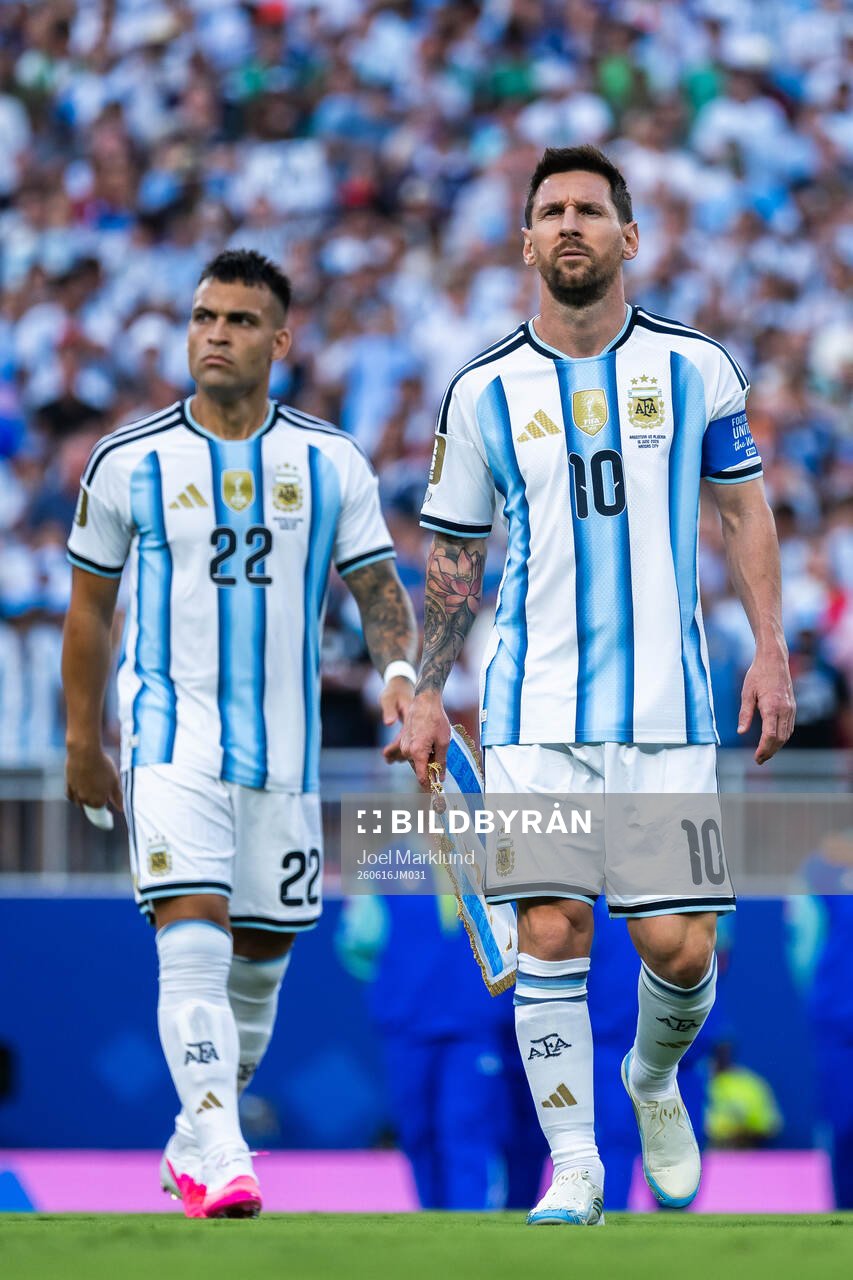 Lionel Messi and Lautaro Martinez of Argentina