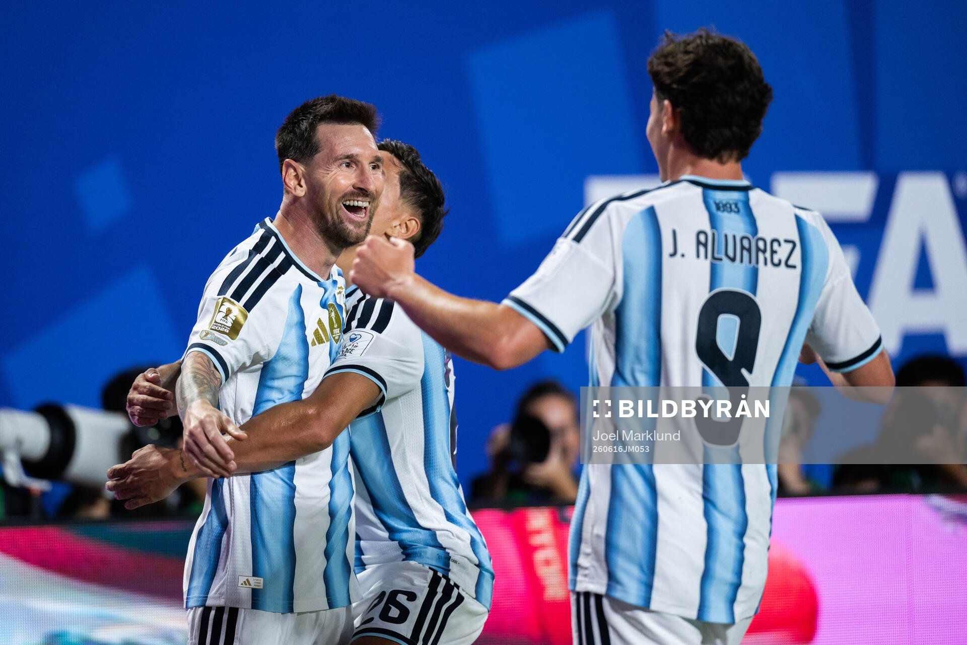 Lionel Messi, Nahuel Molina and Julian Alvarez of Argentina