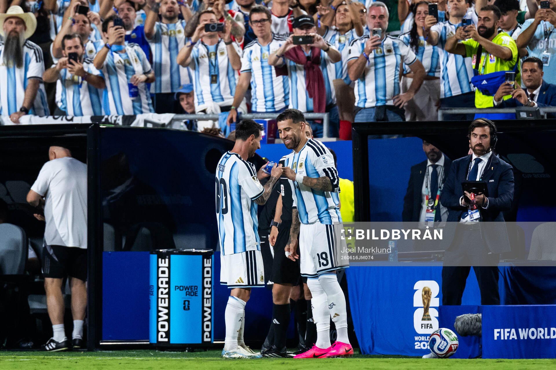Lionel Messi and Nicolas Otamendi of Argentina