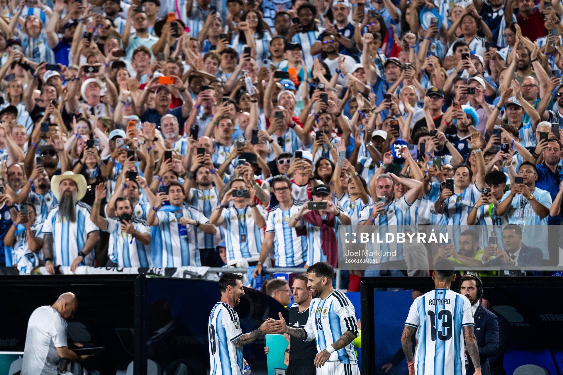 Lionel Messi and Nicolas Otamendi of Argentina