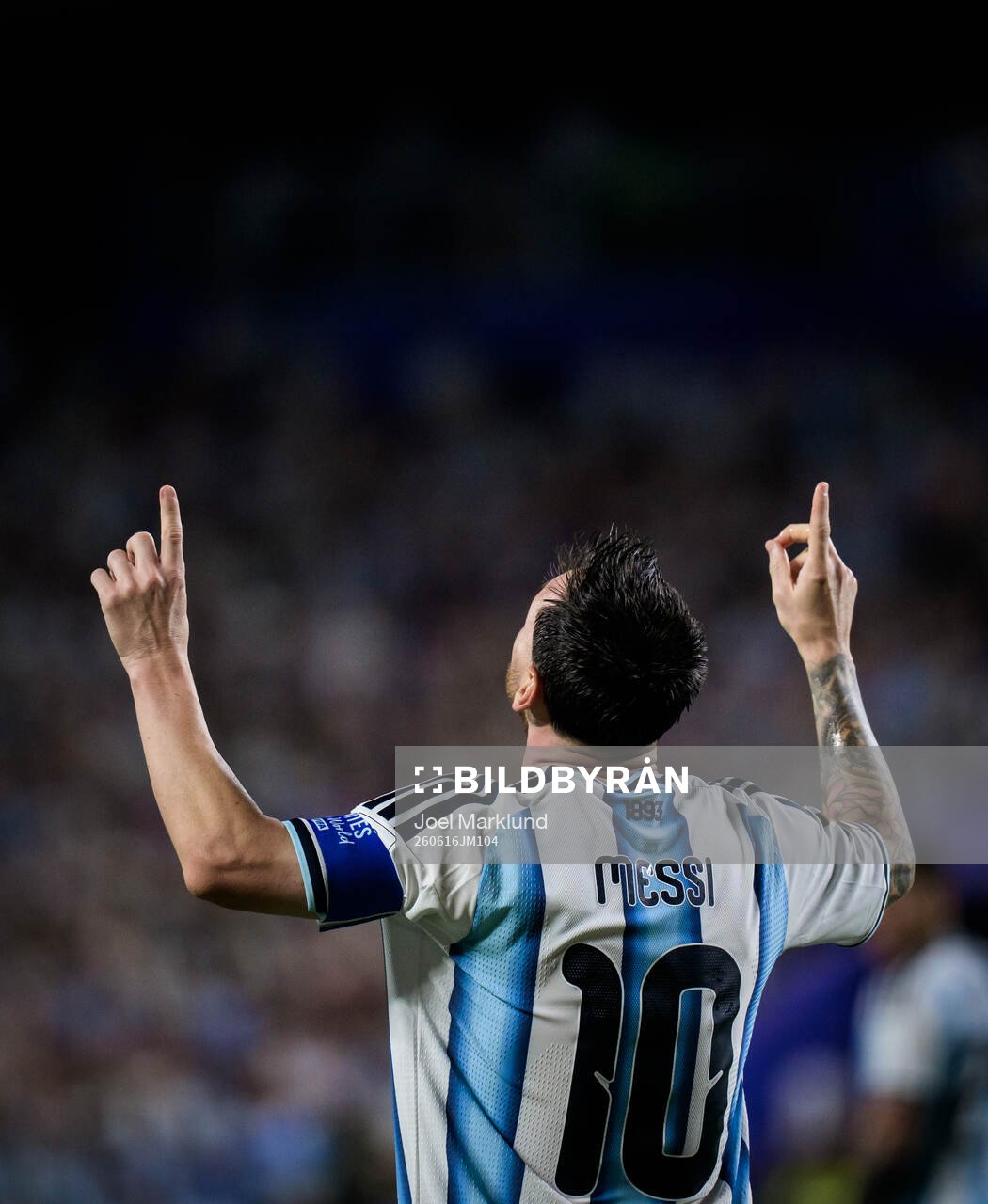 Lionel Messi of Argentina celebrates his 3-0 goal