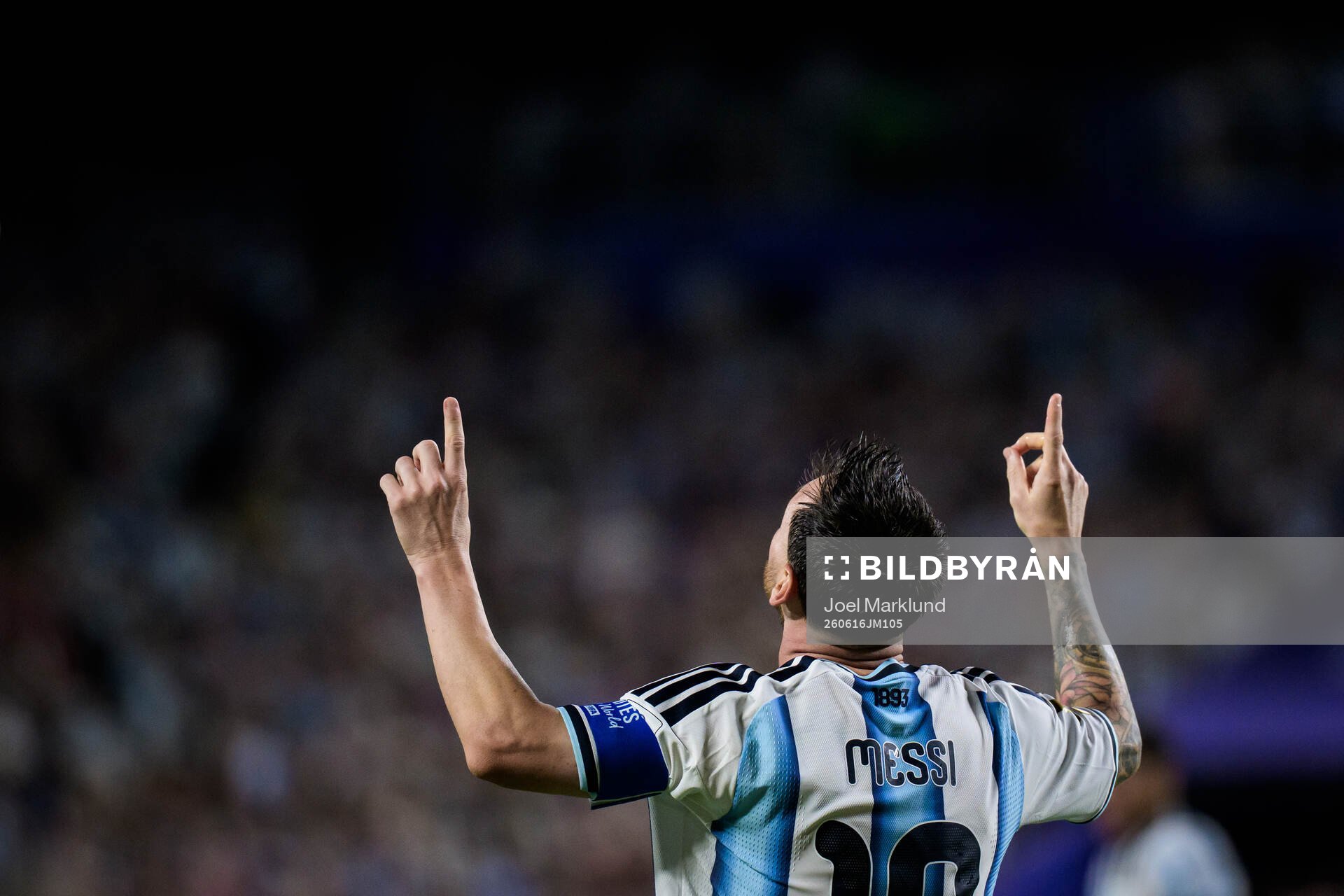 Lionel Messi of Argentina celebrates his 3-0 goal