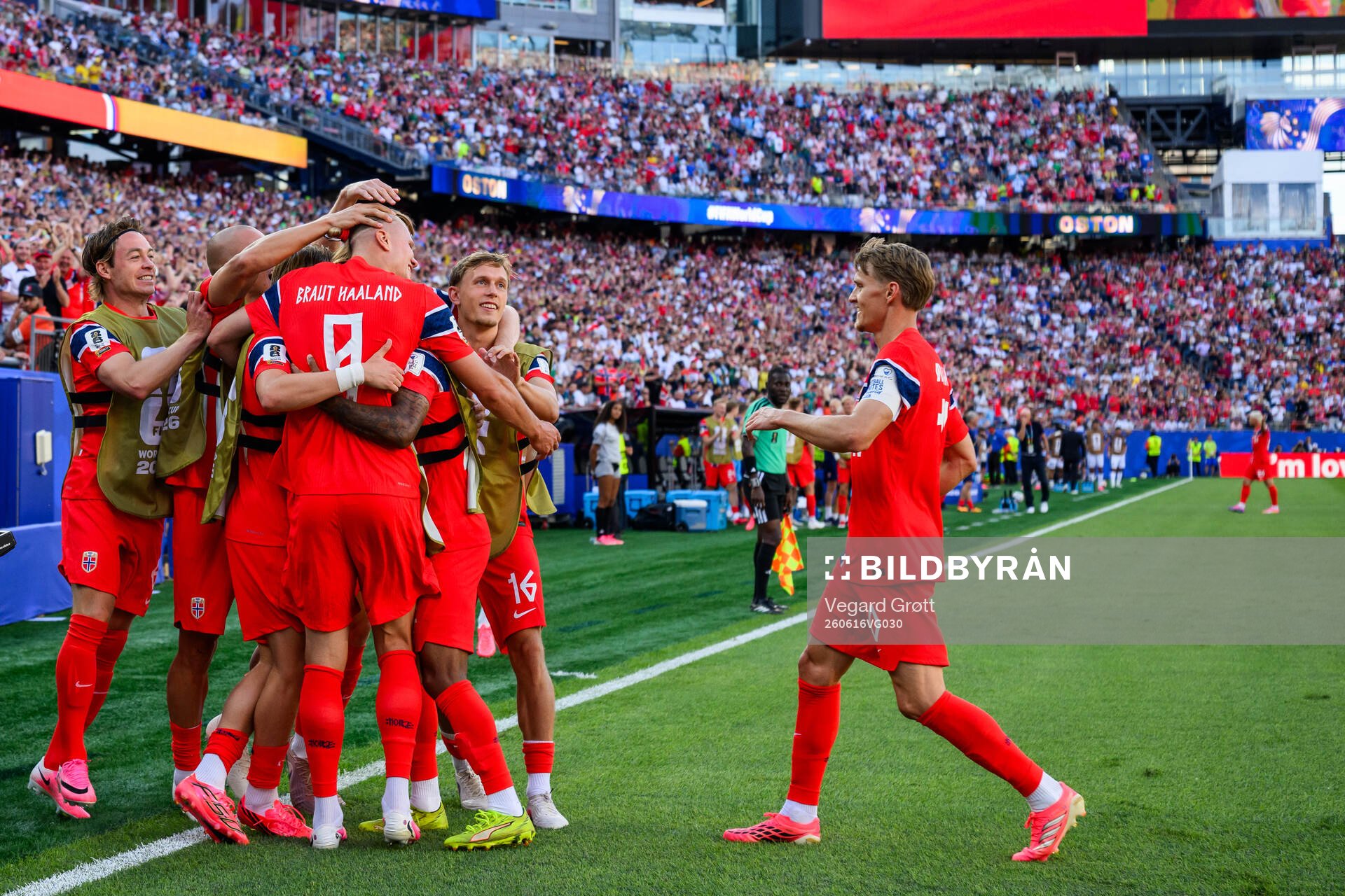 Erling Braut Haaland of Norway celebrate with teammates