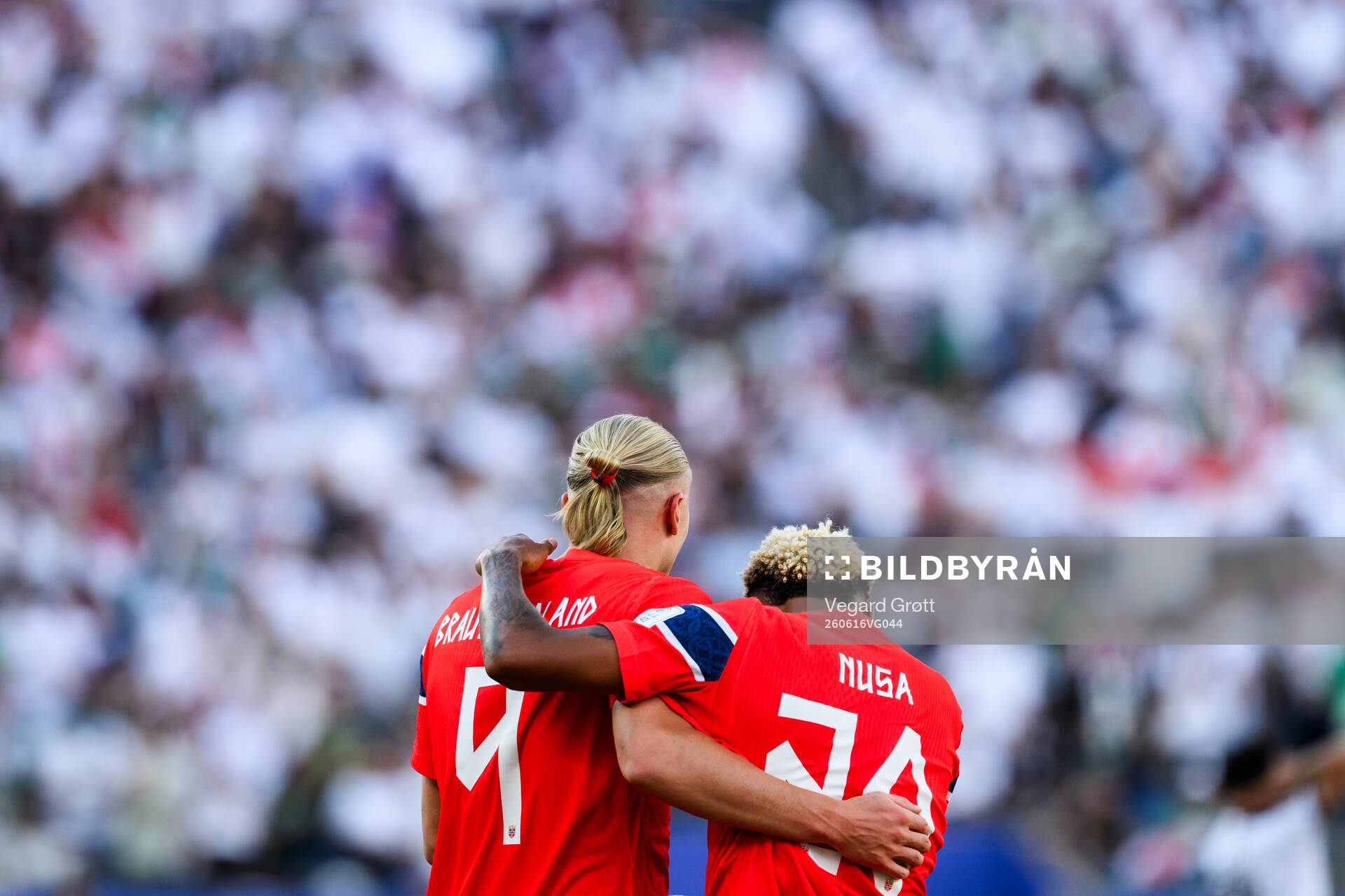 Erling Braut Haaland and Antonio Nusa of Norway celebrate
