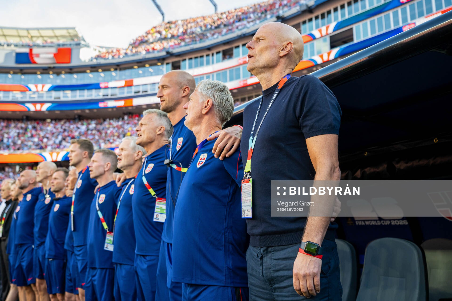 Head coach Ståle Solbakken of Norway and his coaching staff
