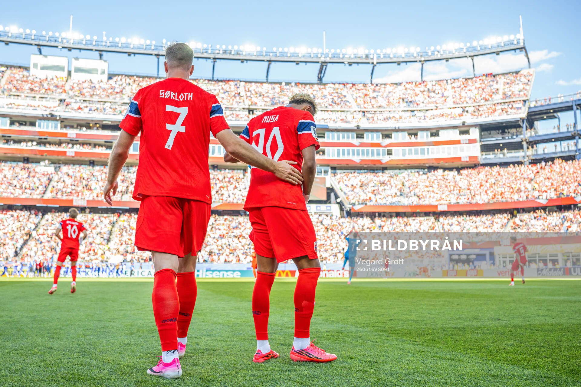 Alexander Sørloth and Antonio Nusa of Norway