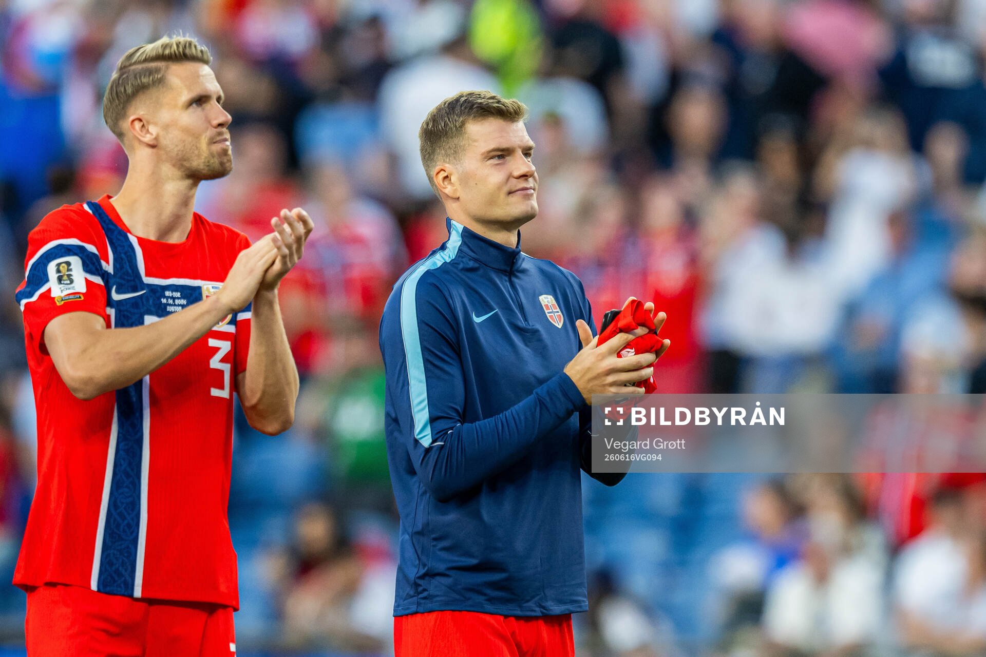 Kristoffer Ajer and Alexander Sørloth of Norway
