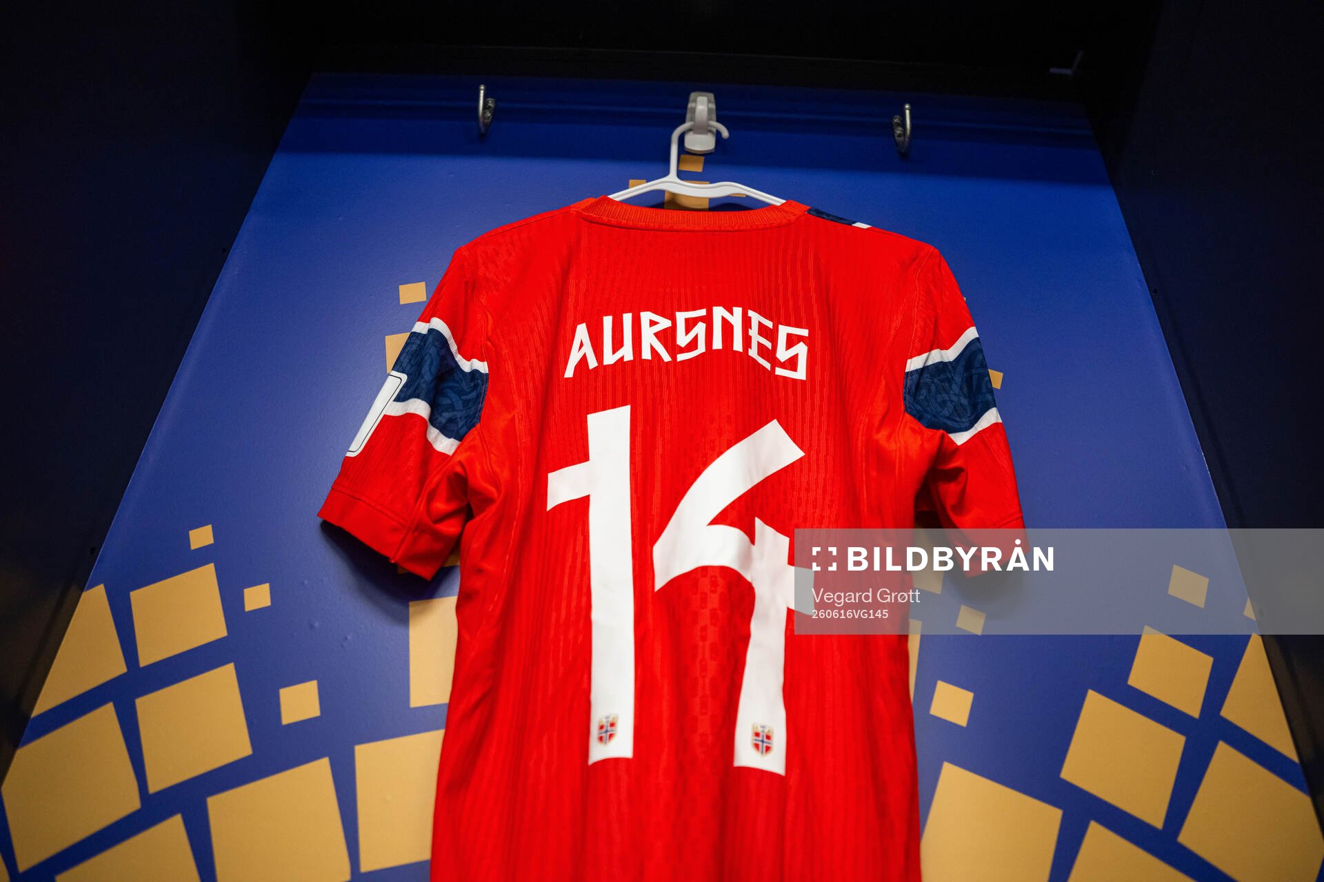 The kit of Fredrik Aursnes of Norway in the dressing room
