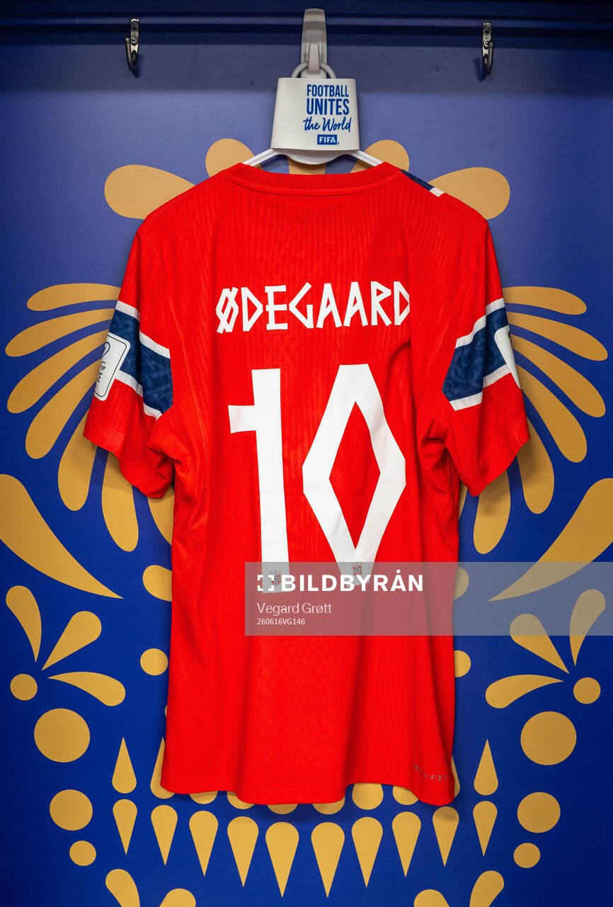 The kit of Martin Ødegaard of Norway in the dressing room