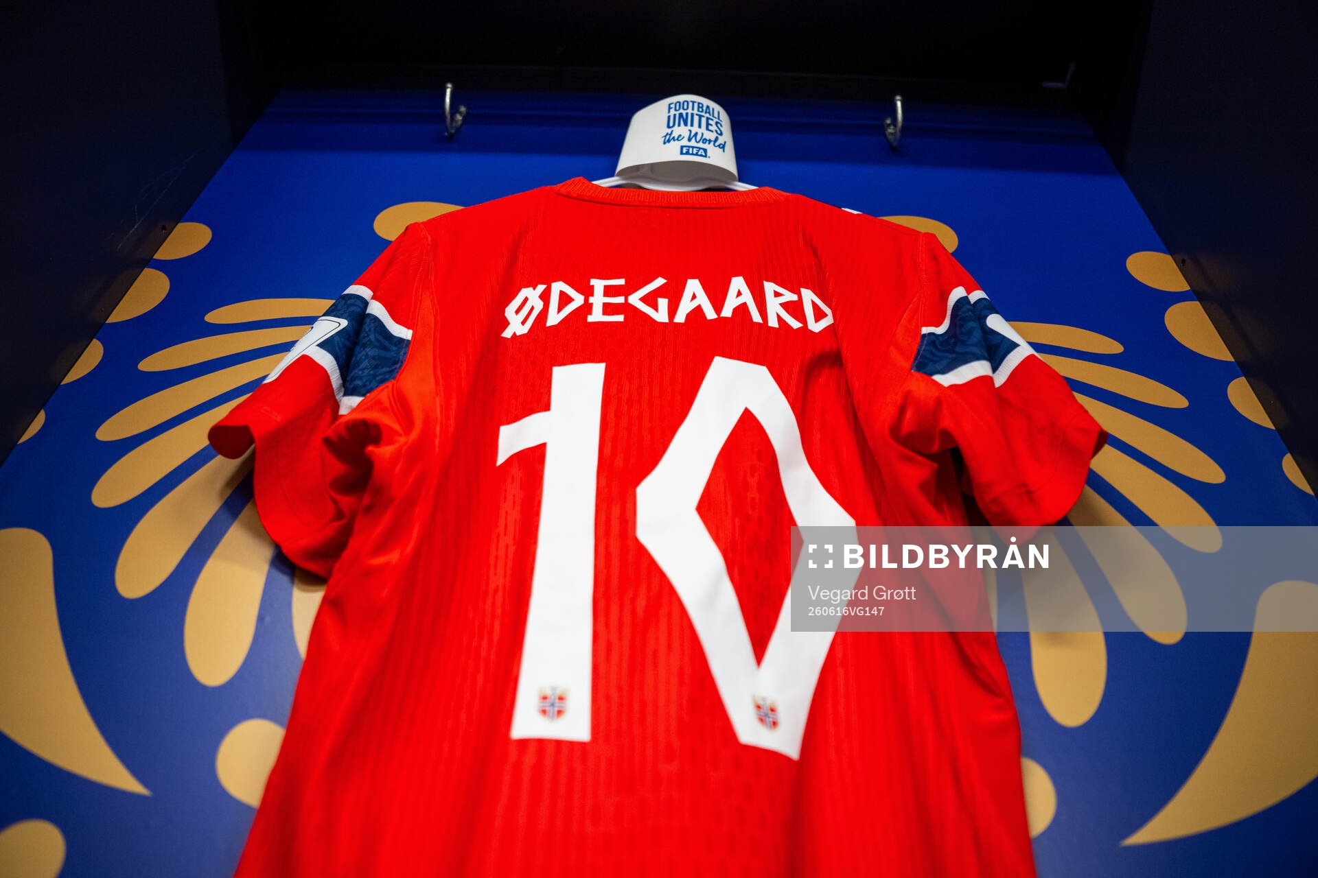The kit of Martin Ødegaard of Norway in the dressing room
