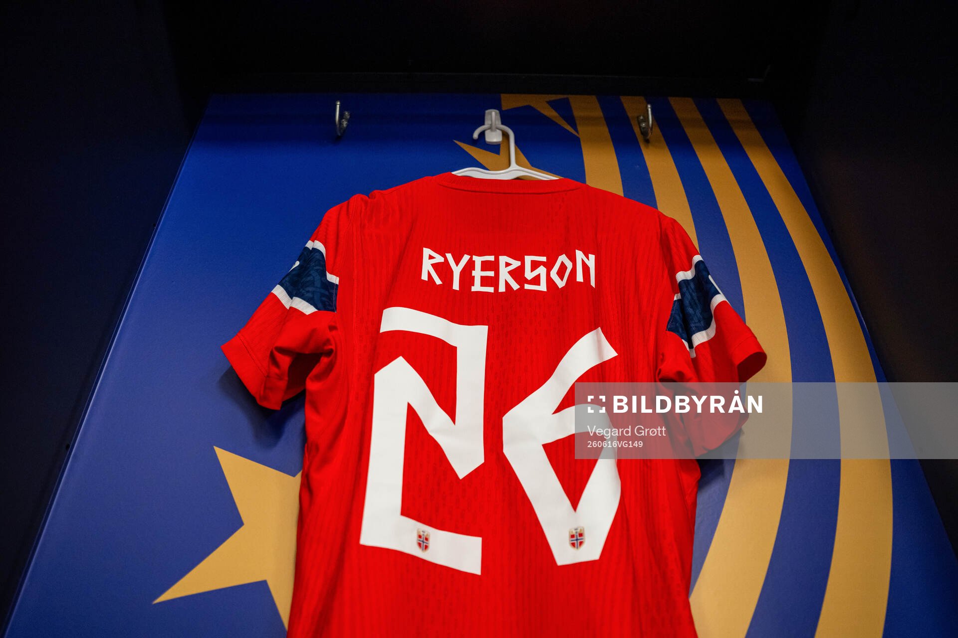 The kit of Julian Ryerson of Norway in the dressing room