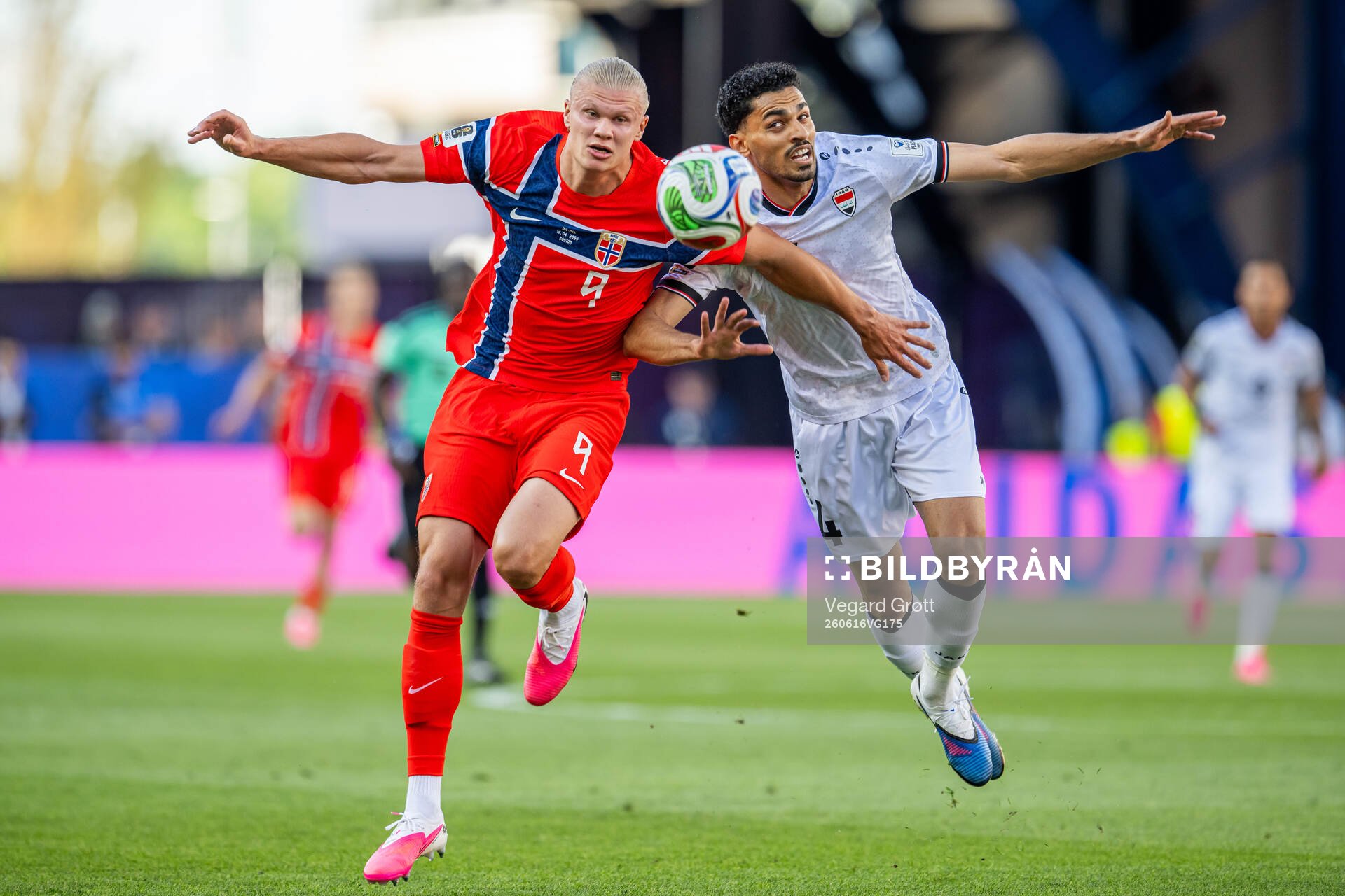 Erling Braut Haaland of Norway and Zaid Tahseen of Iraq