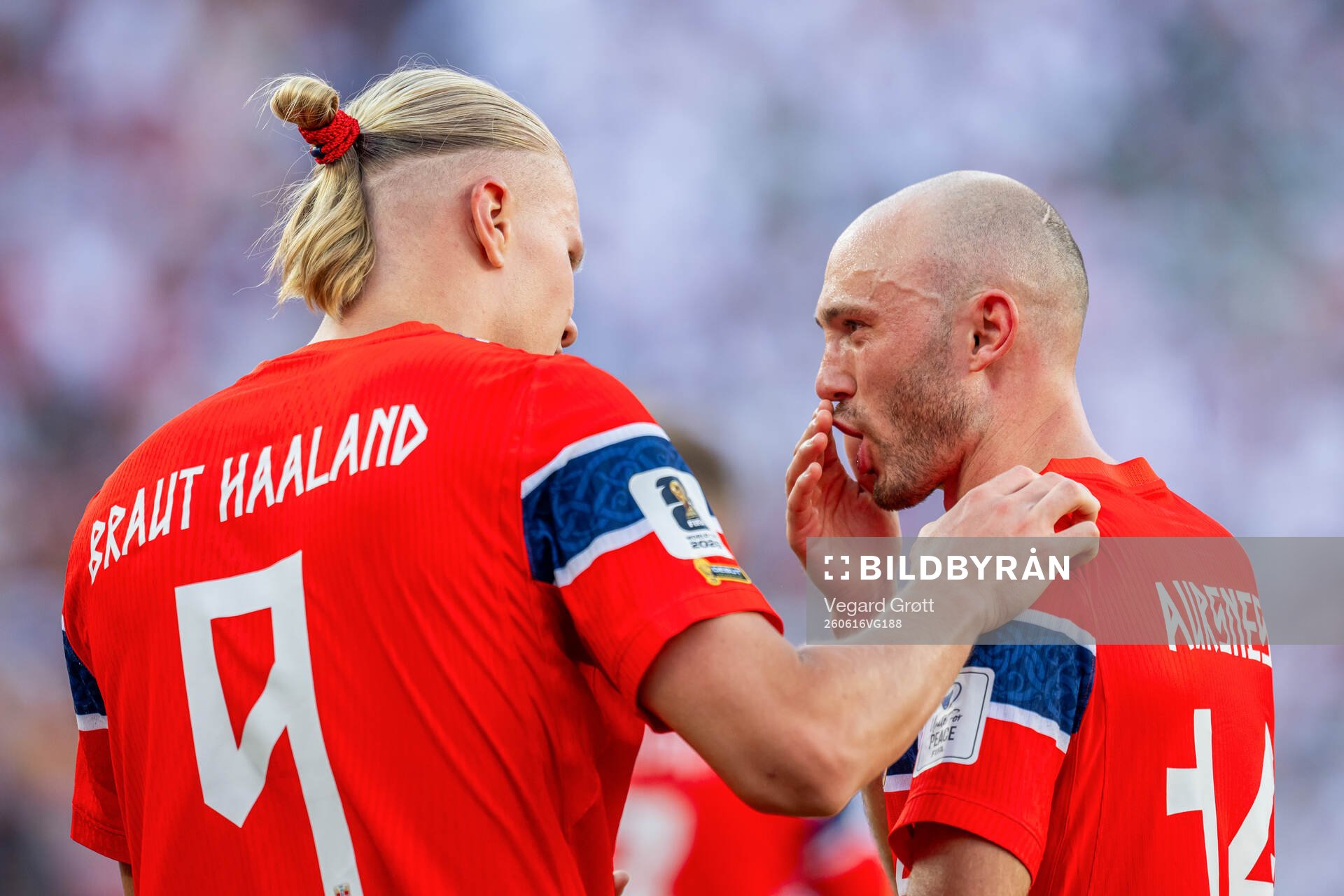 Erling Braut Haaland of Norway celebrates with teammate