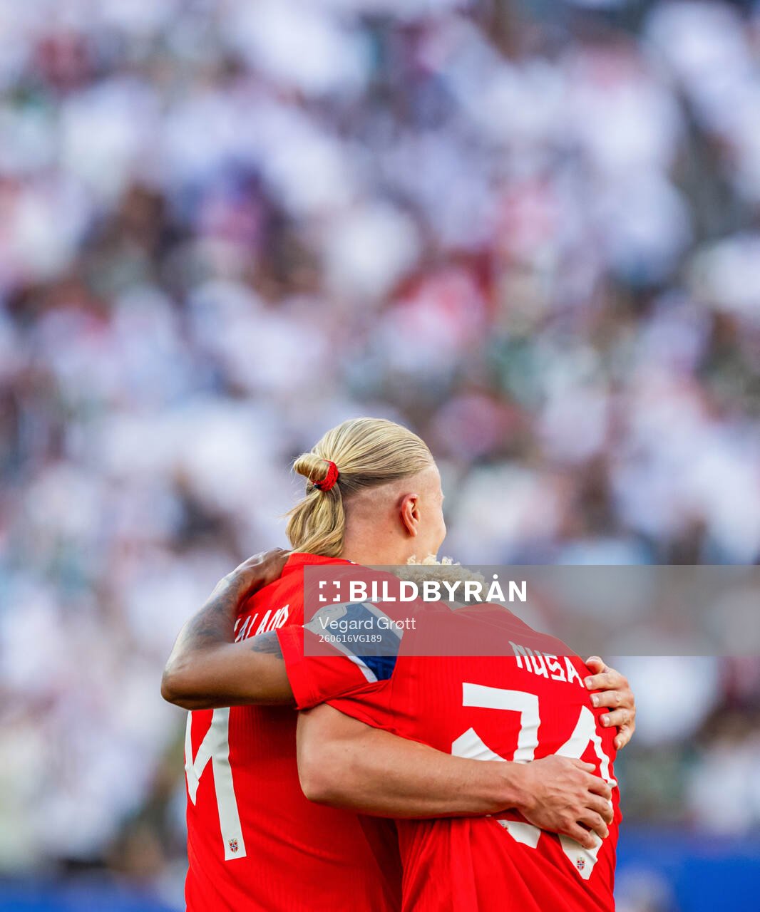 Erling Braut Haaland of Norway celebrates with teammate
