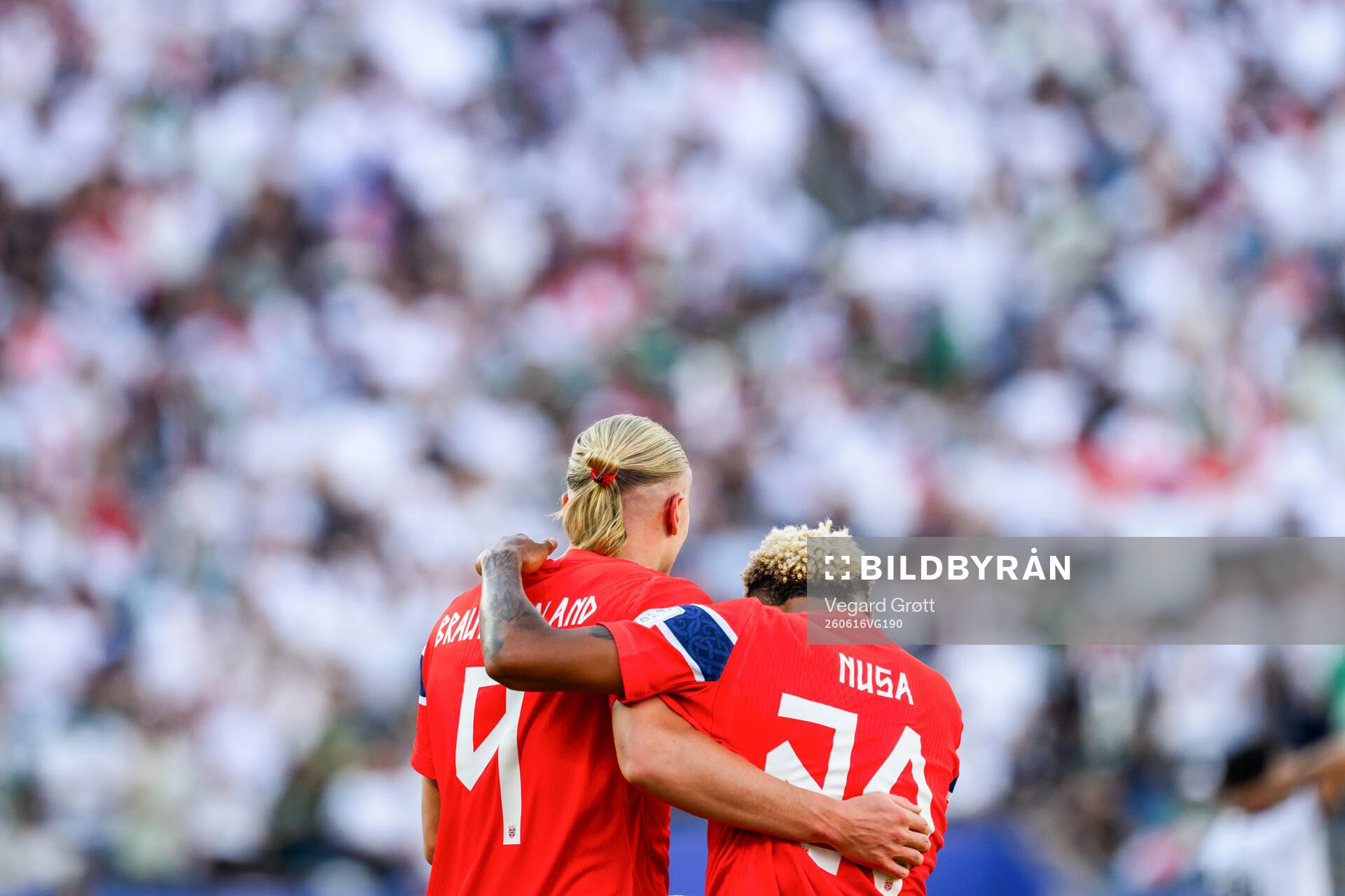Erling Braut Haaland of Norway celebrates with teammate