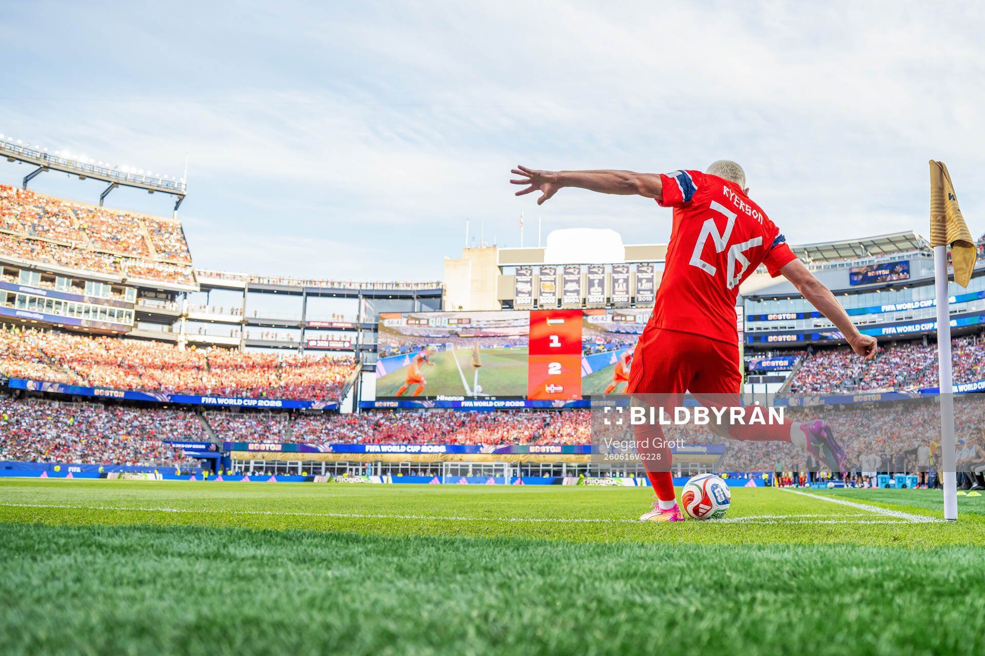 Julian Ryerson of Norway takes a corner kick