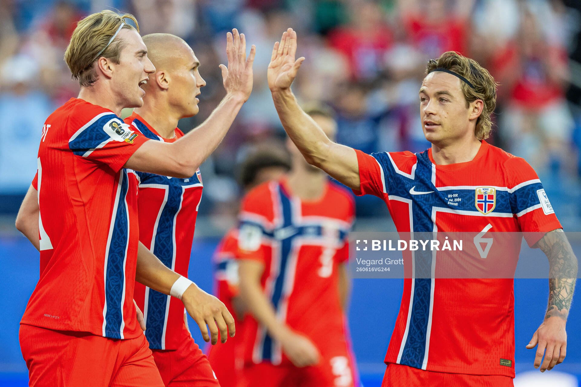 Kristian Thorstvedt of Norway celebrates with Patrick Berg