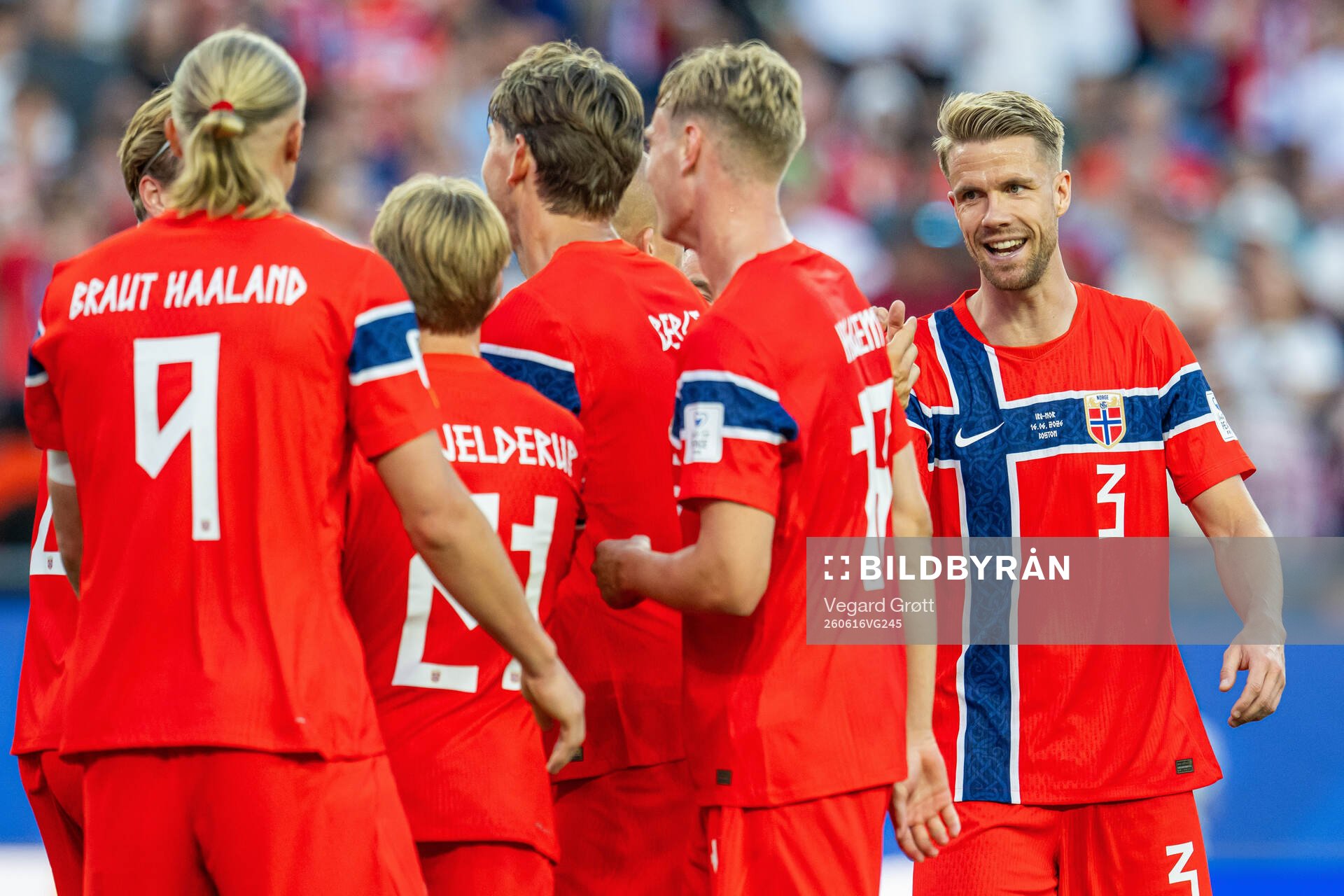 Kristoffer Ajer of Norway celebrates