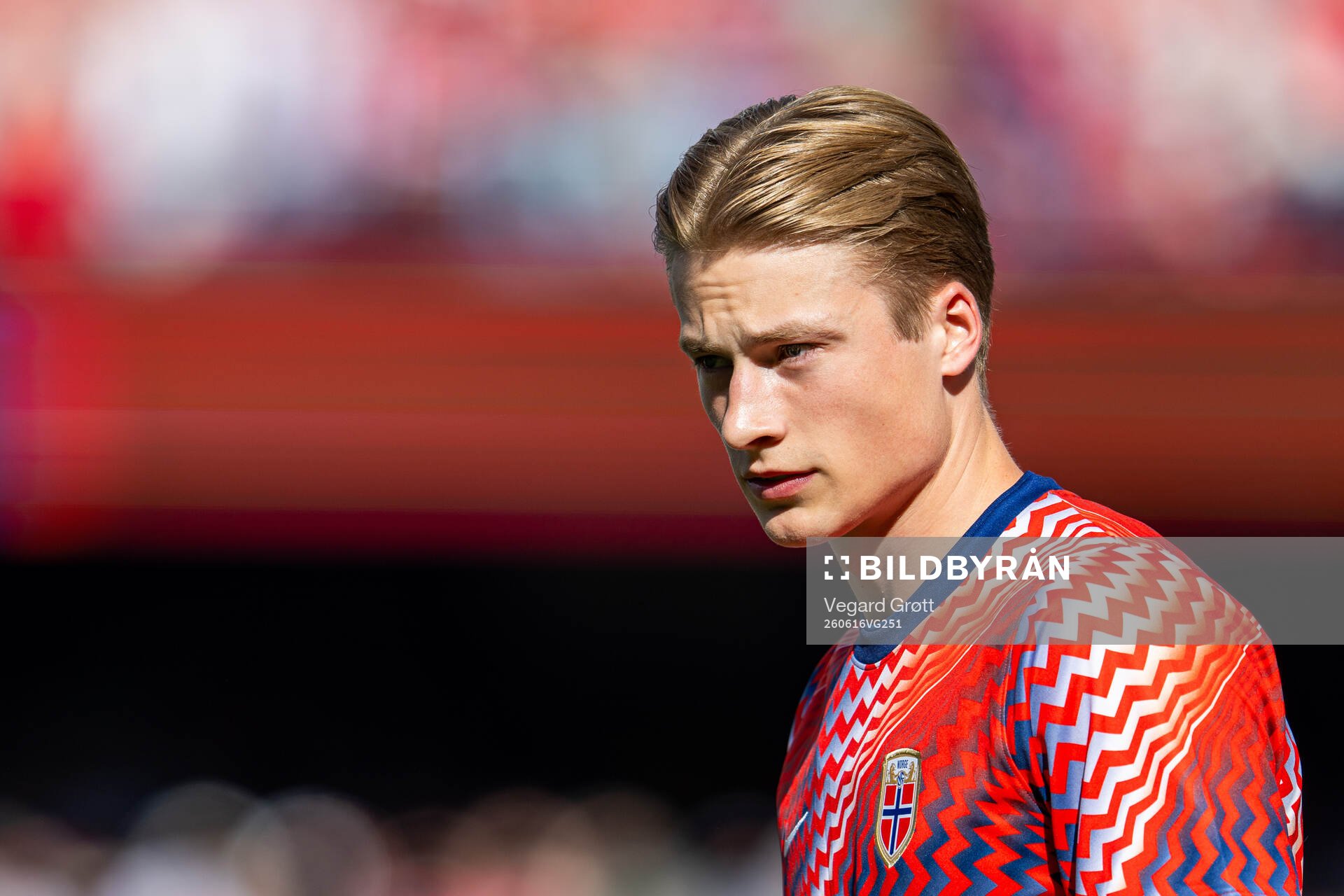 Goalkeeper Sander Tangvik of Norway warms up