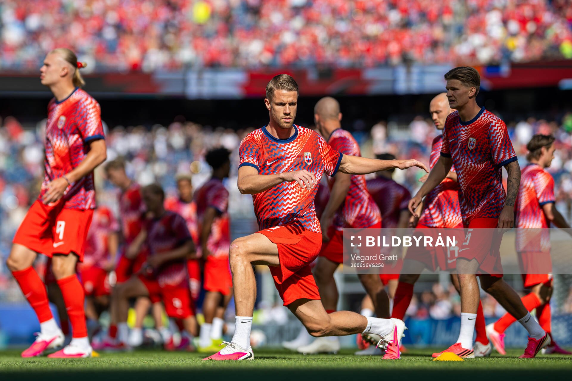 Kristoffer Ajer of Norway warms up