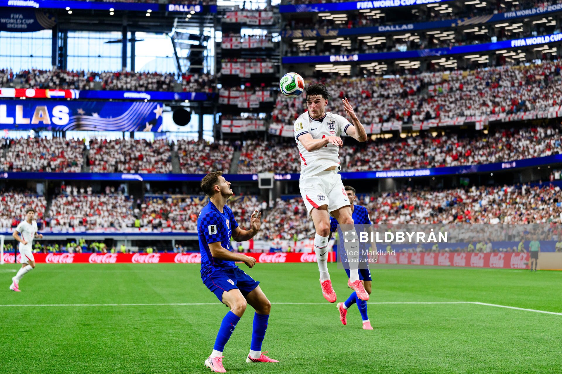 Josip Stanisic of Croatia and Declan Rice of England