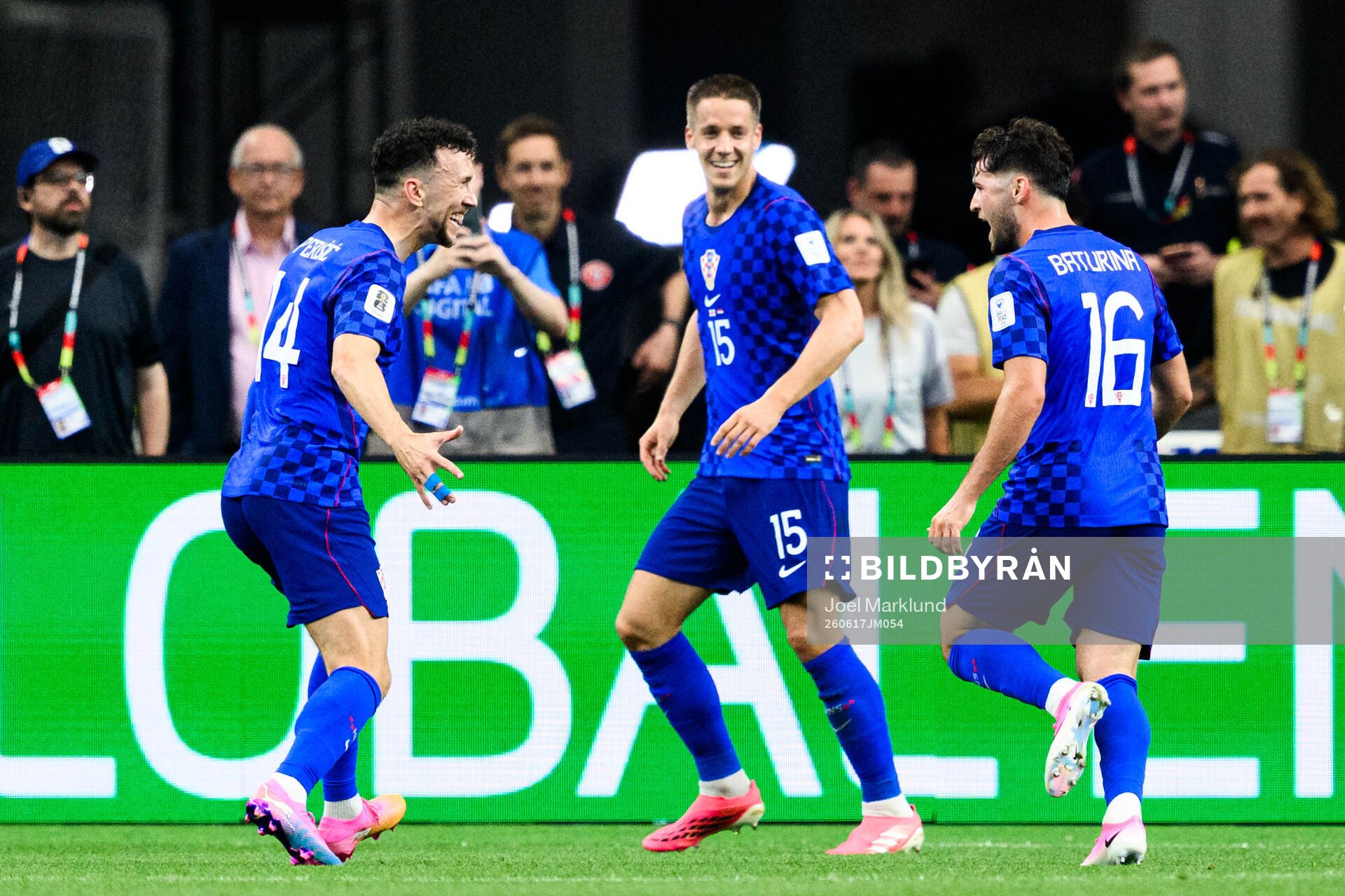 Ivan Perisic, Mario Pasalic and Martin Baturina of Croatia