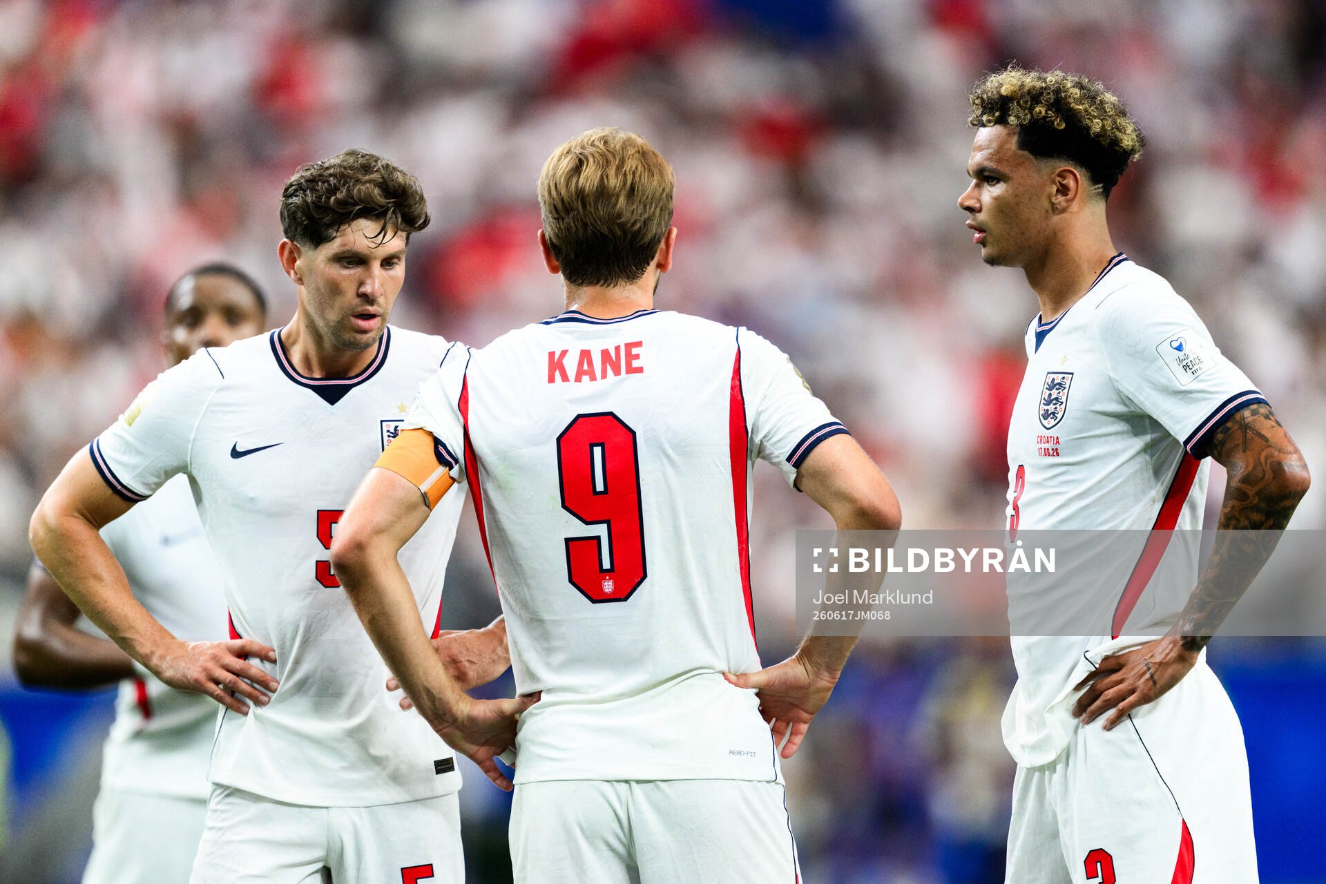 John Stones, Harry Kane and Nico Oreilly of England