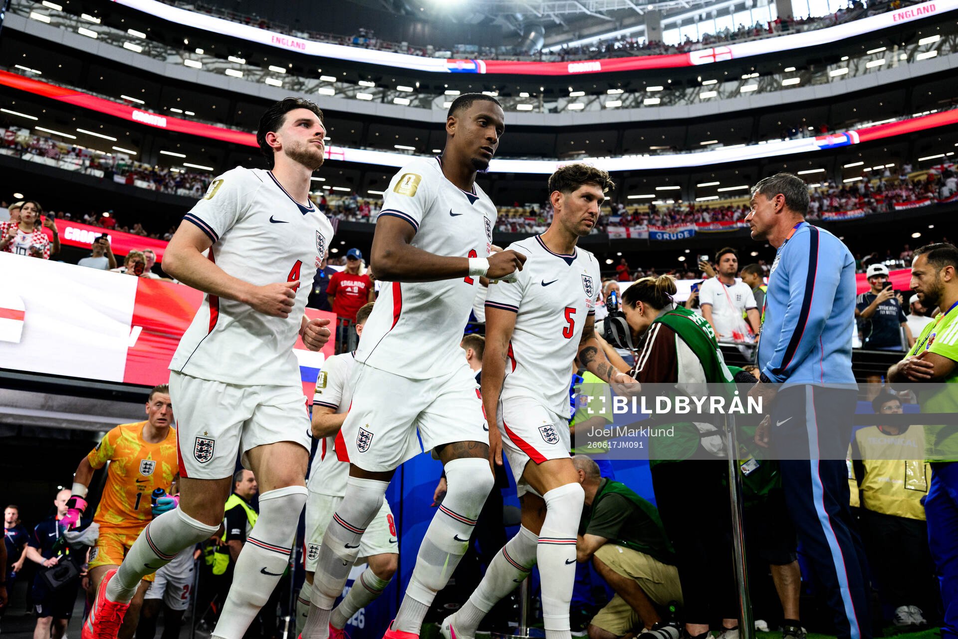 Declan Rice, Ezri Konsa and John Stones of England