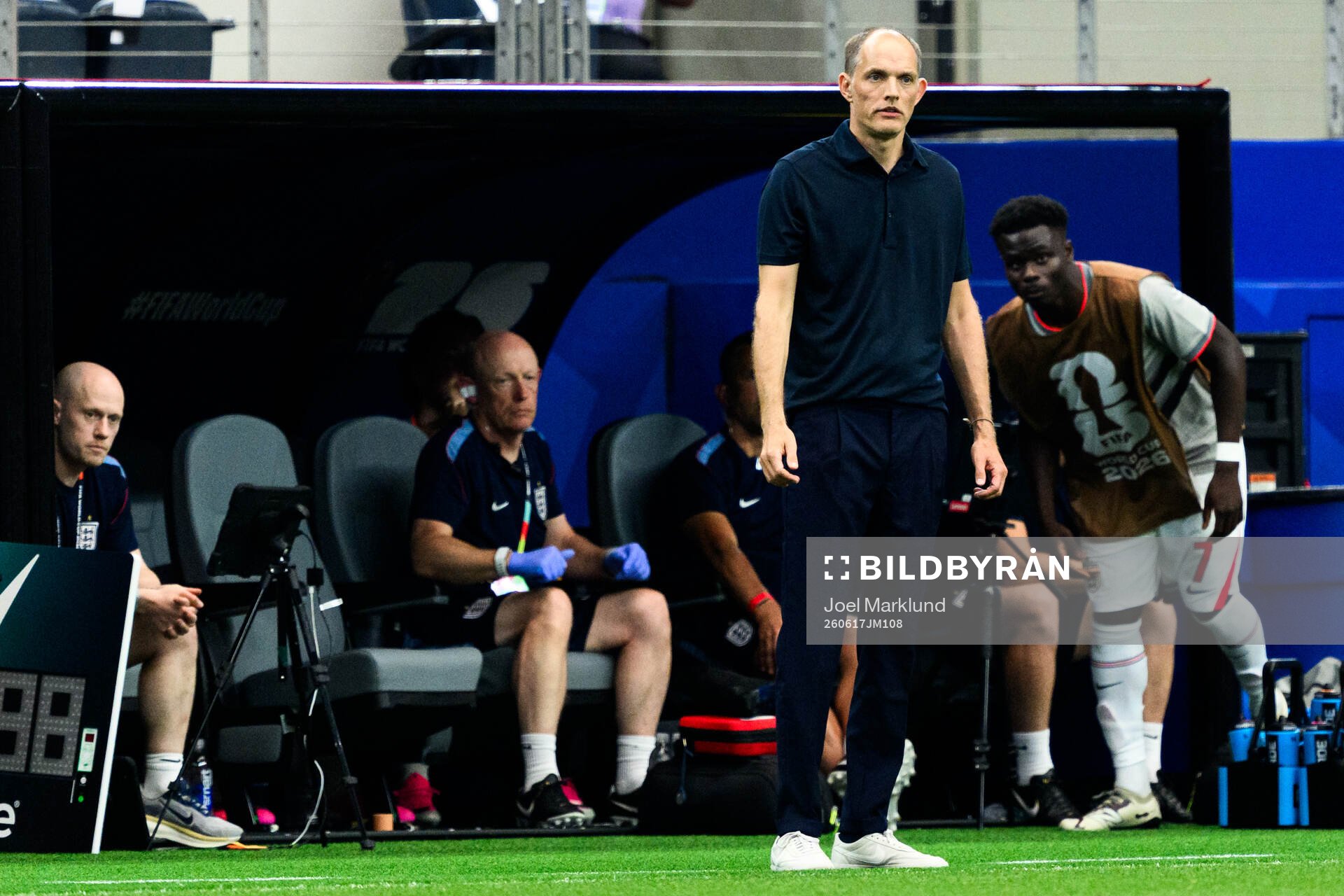 Head coach Thomas Tuchel and Bukayo Saka of England