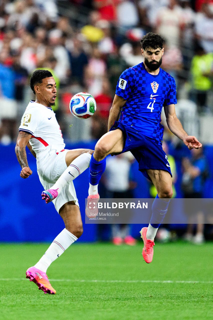 Morgan Rogers of England and Josko Gvardiol of Croatia