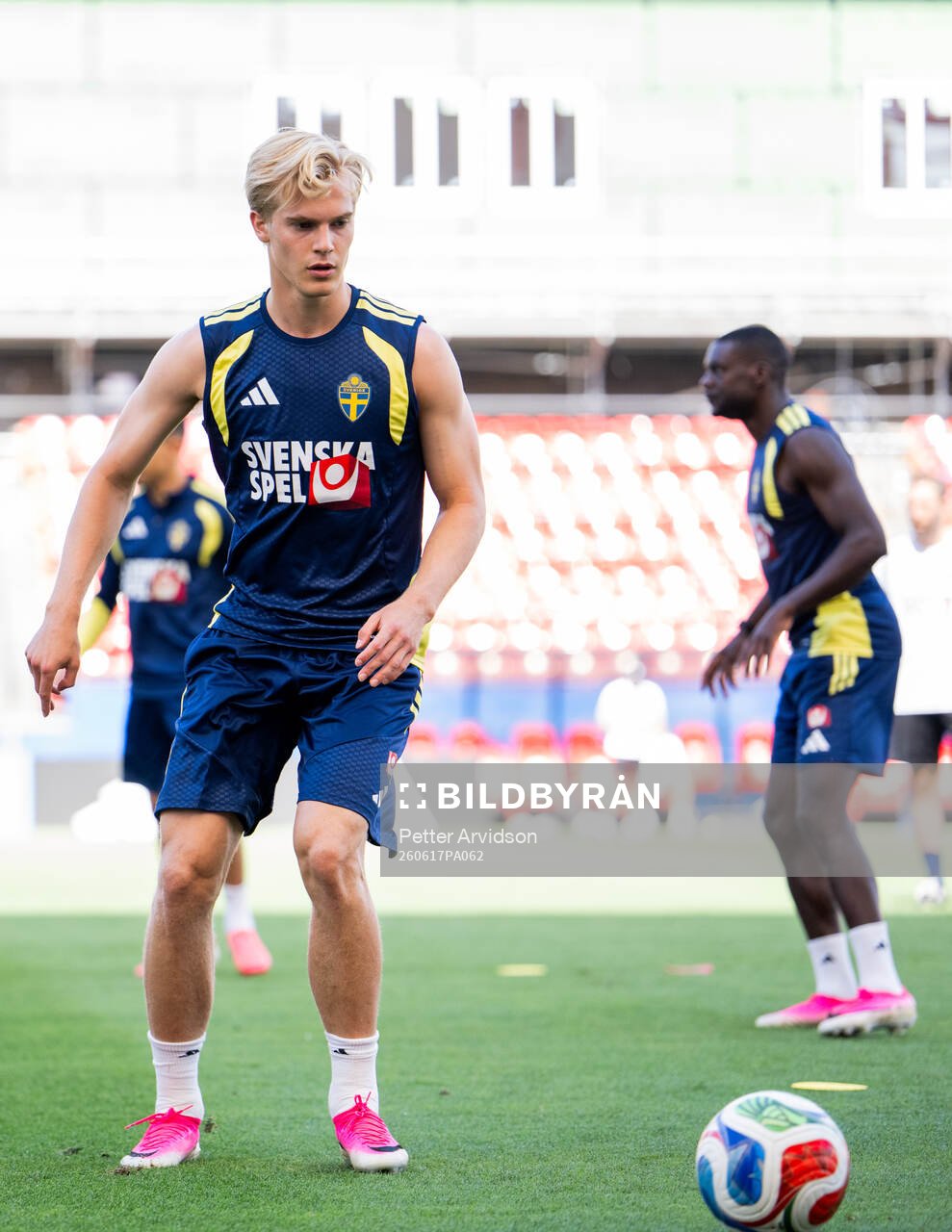 Lucas Bergvall of the Swedish national football team at a