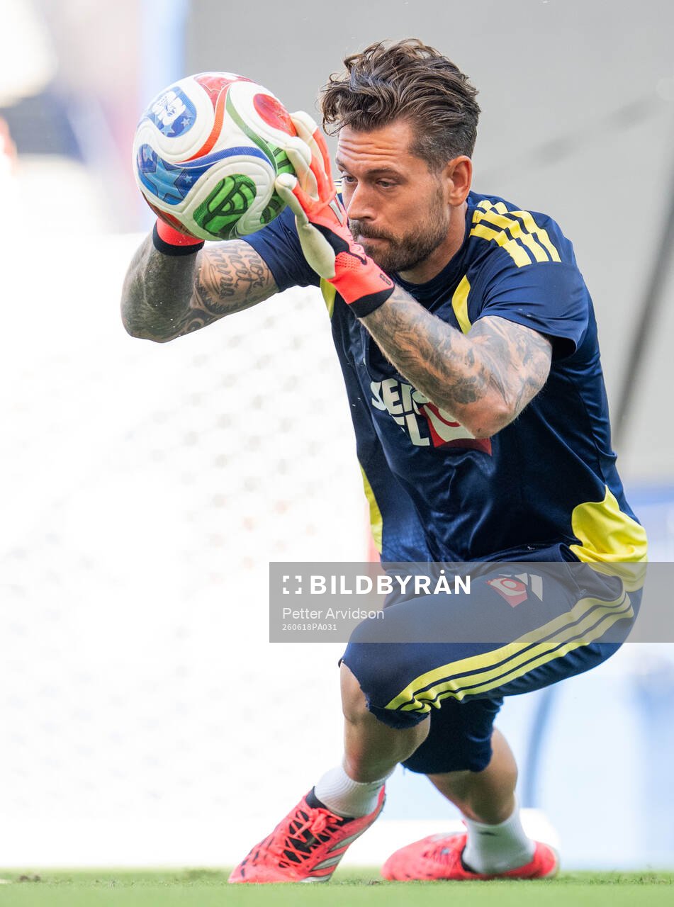 Goalkeeper Kristoffer Nordfeldt of the Swedish national