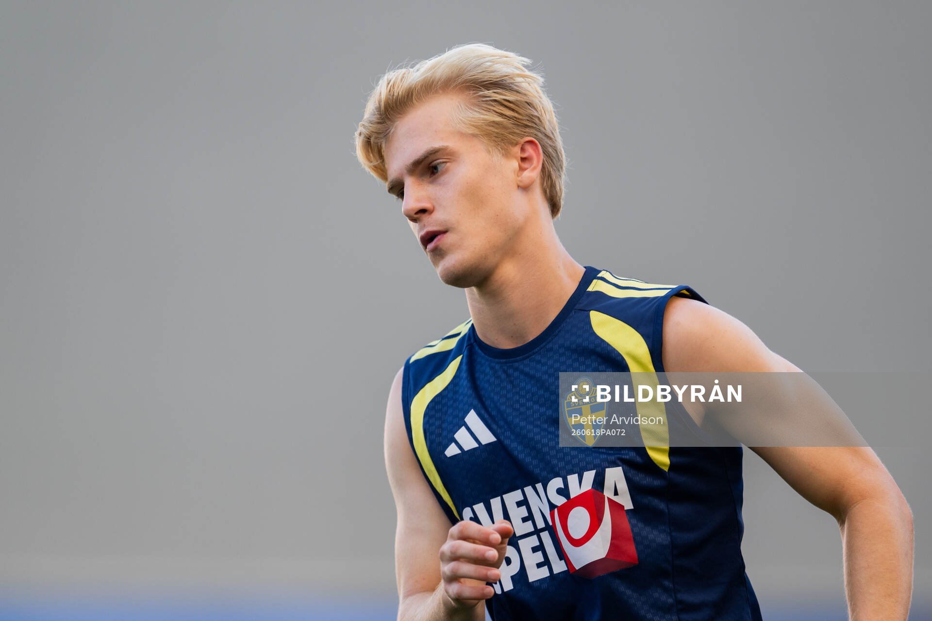 Lucas Bergvall of the Swedish national football team at a