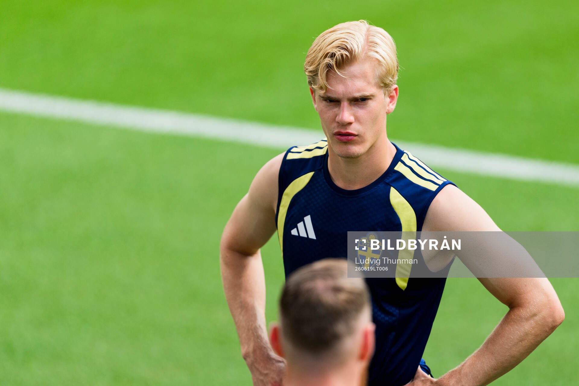 Lucas Bergvall of the Swedish national football team at a