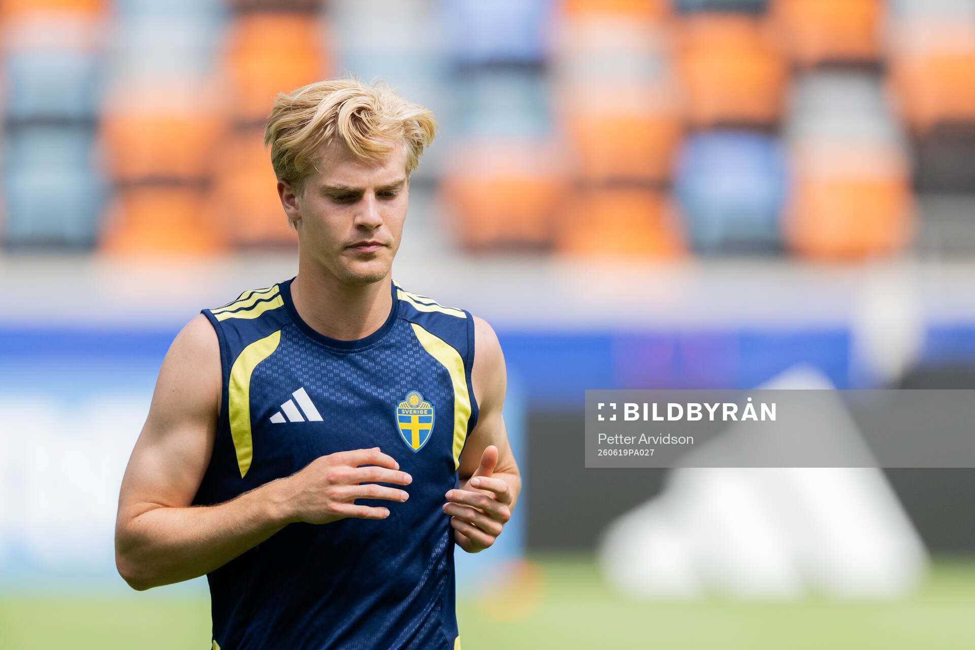 Lucas Bergvall of the Swedish national football team at a